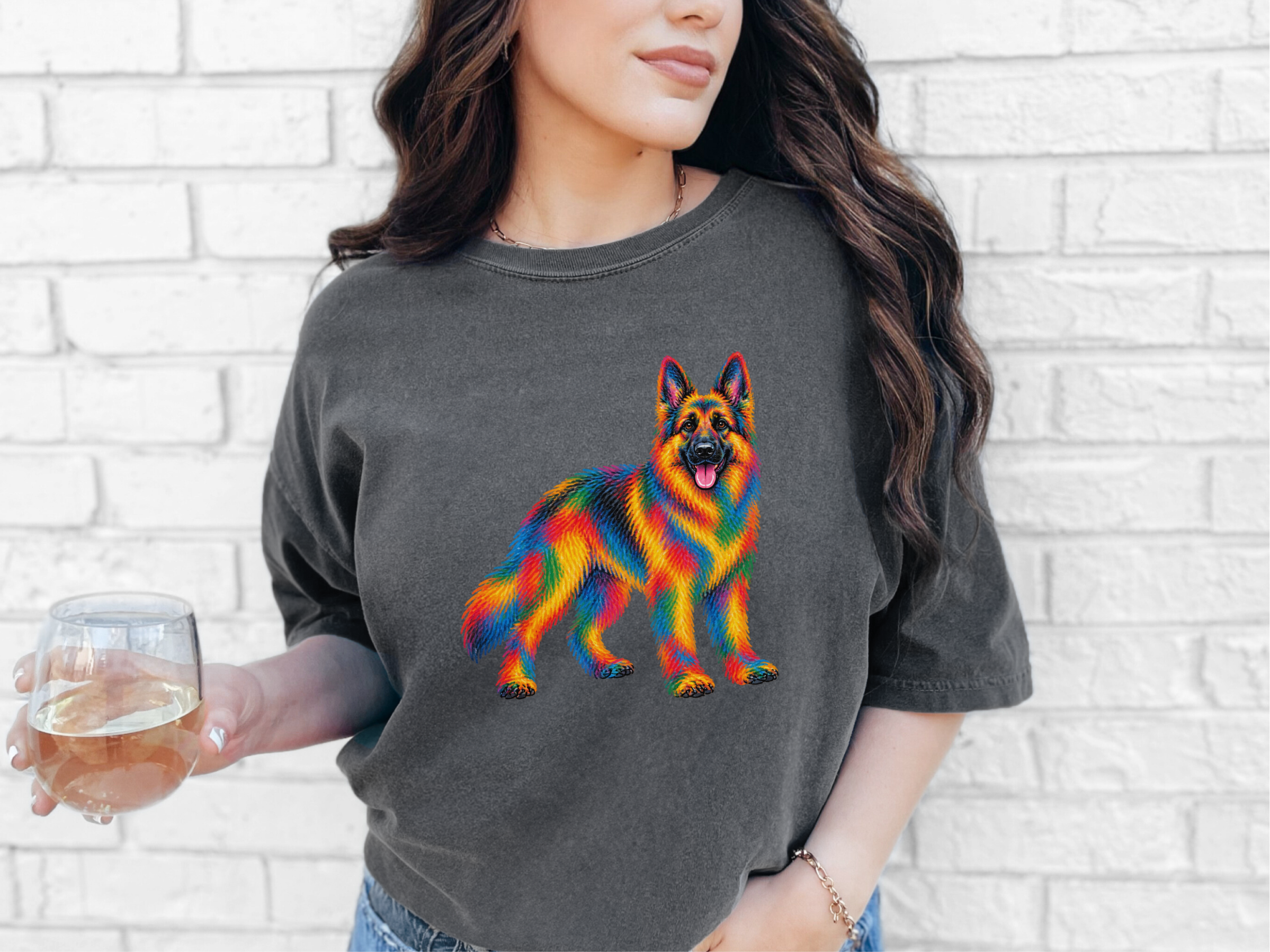 Colorful Rainbow German Shepherd doodle dog shirt - photo 6