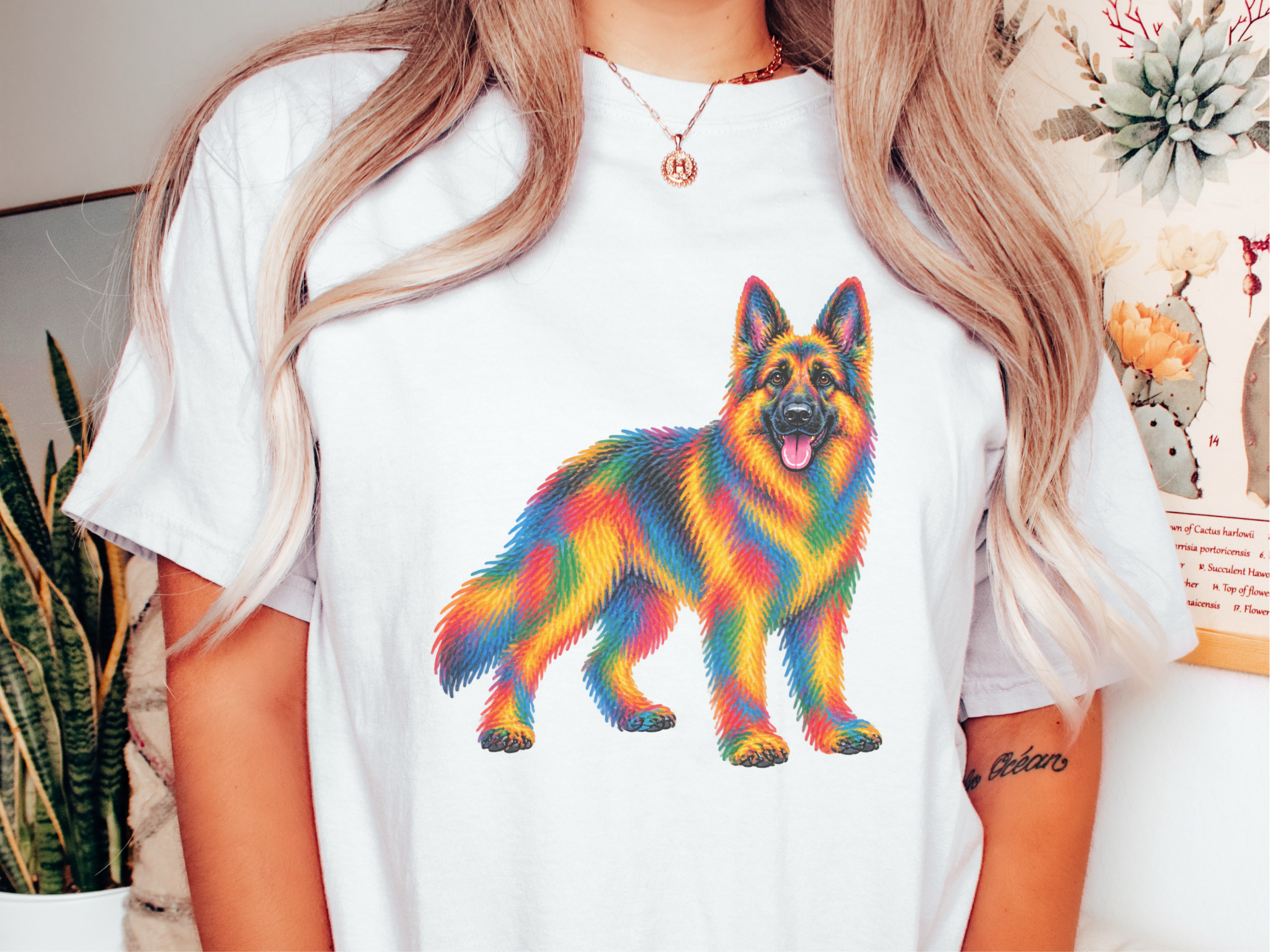 Colorful Rainbow German Shepherd doodle dog shirt - photo 1