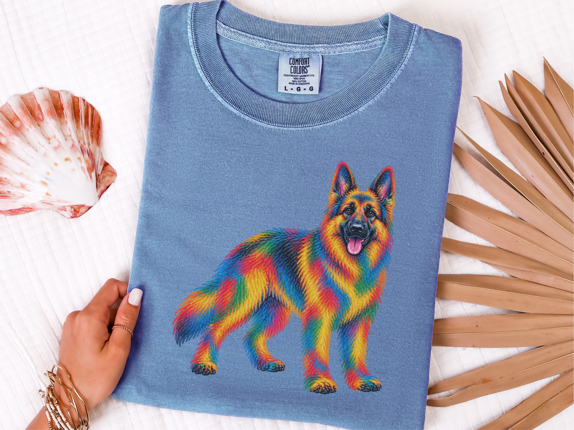 Colorful Rainbow German Shepherd doodle dog shirt - photo 8