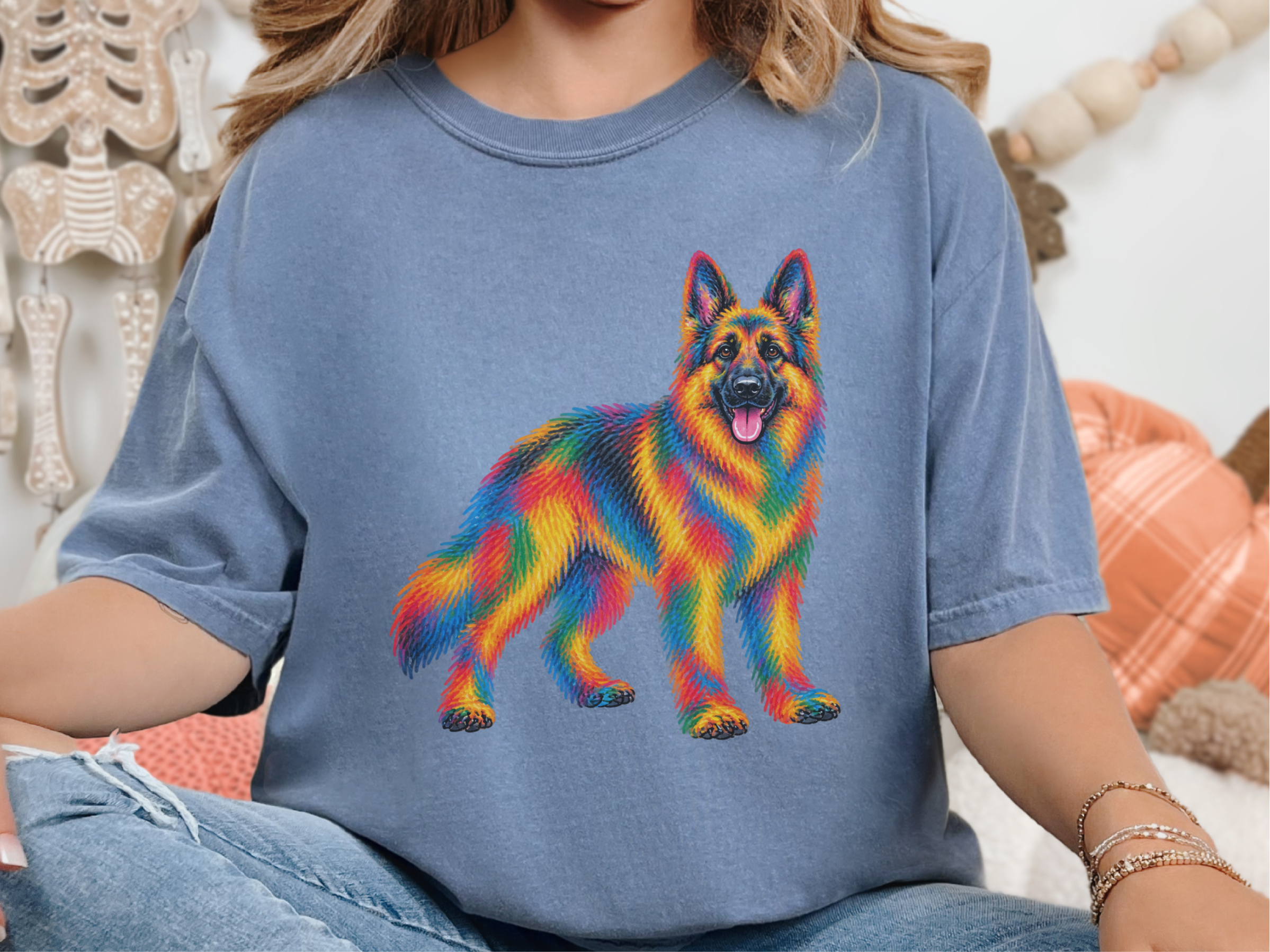 Colorful Rainbow German Shepherd doodle dog shirt - photo 7
