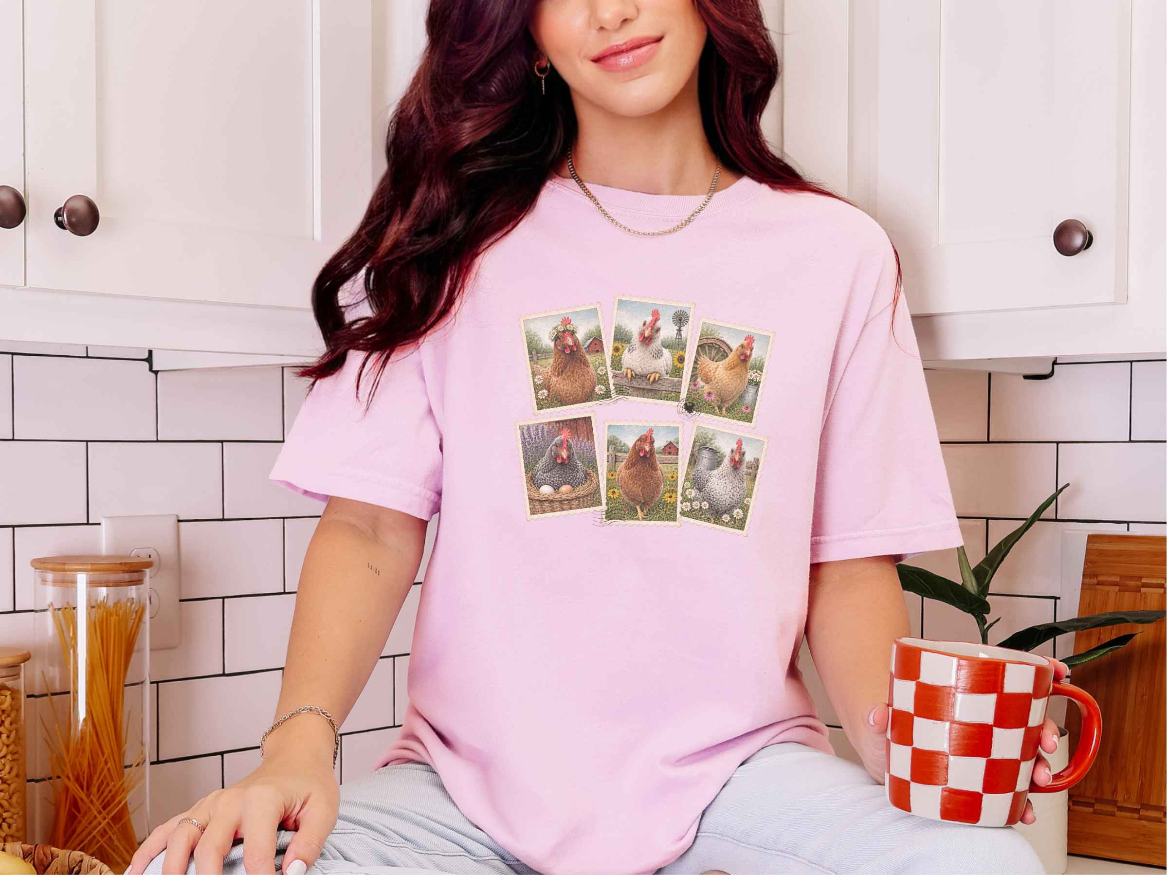 Vintage Postage Stamp Chicken Collage funny shirt - photo 6