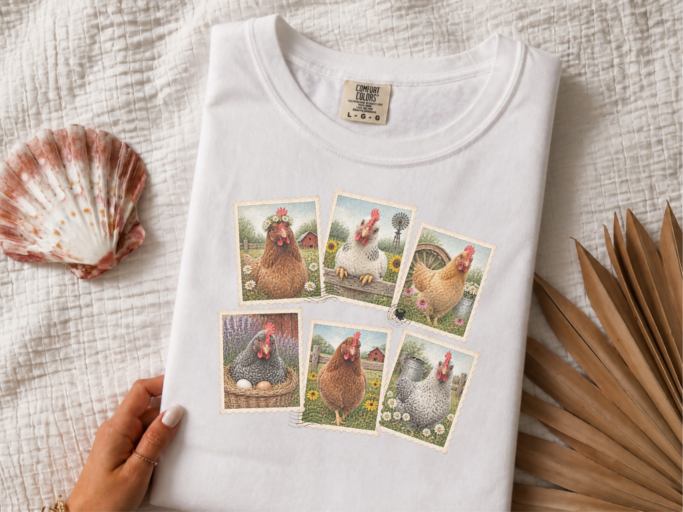 Vintage Postage Stamp Chicken Collage funny shirt - photo 1