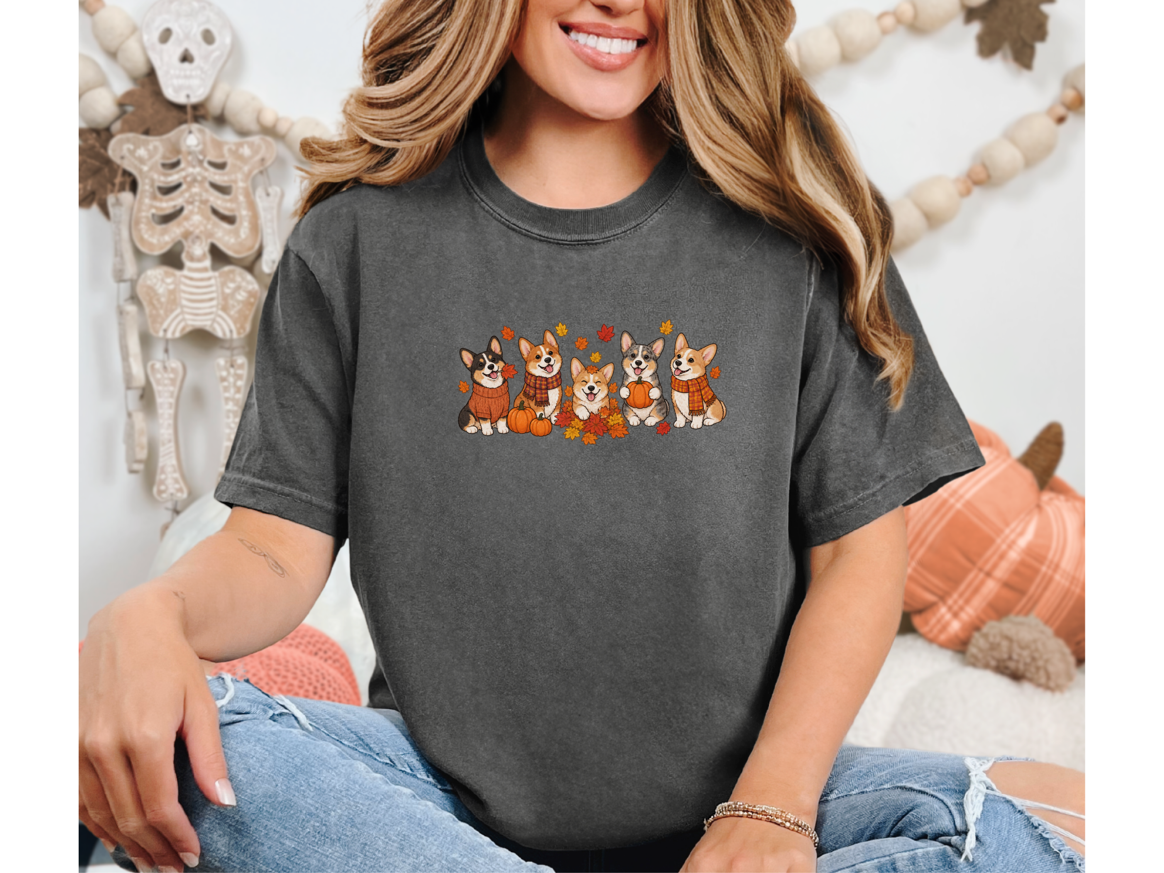 Fall Corgi Autumn Leaves Lineup doodle dog shirt - photo 4