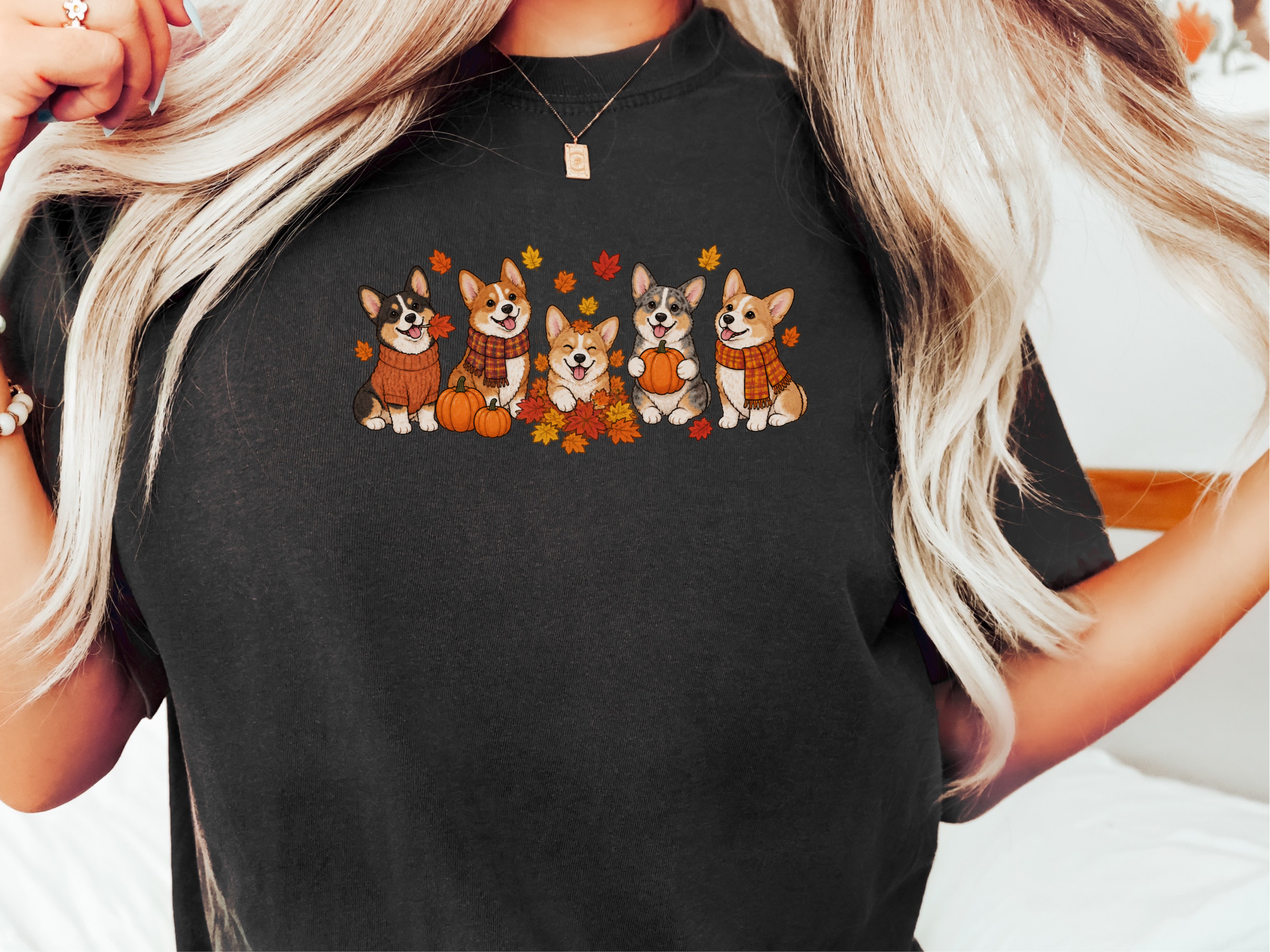 Fall Corgi Autumn Leaves Lineup doodle dog shirt - photo 2