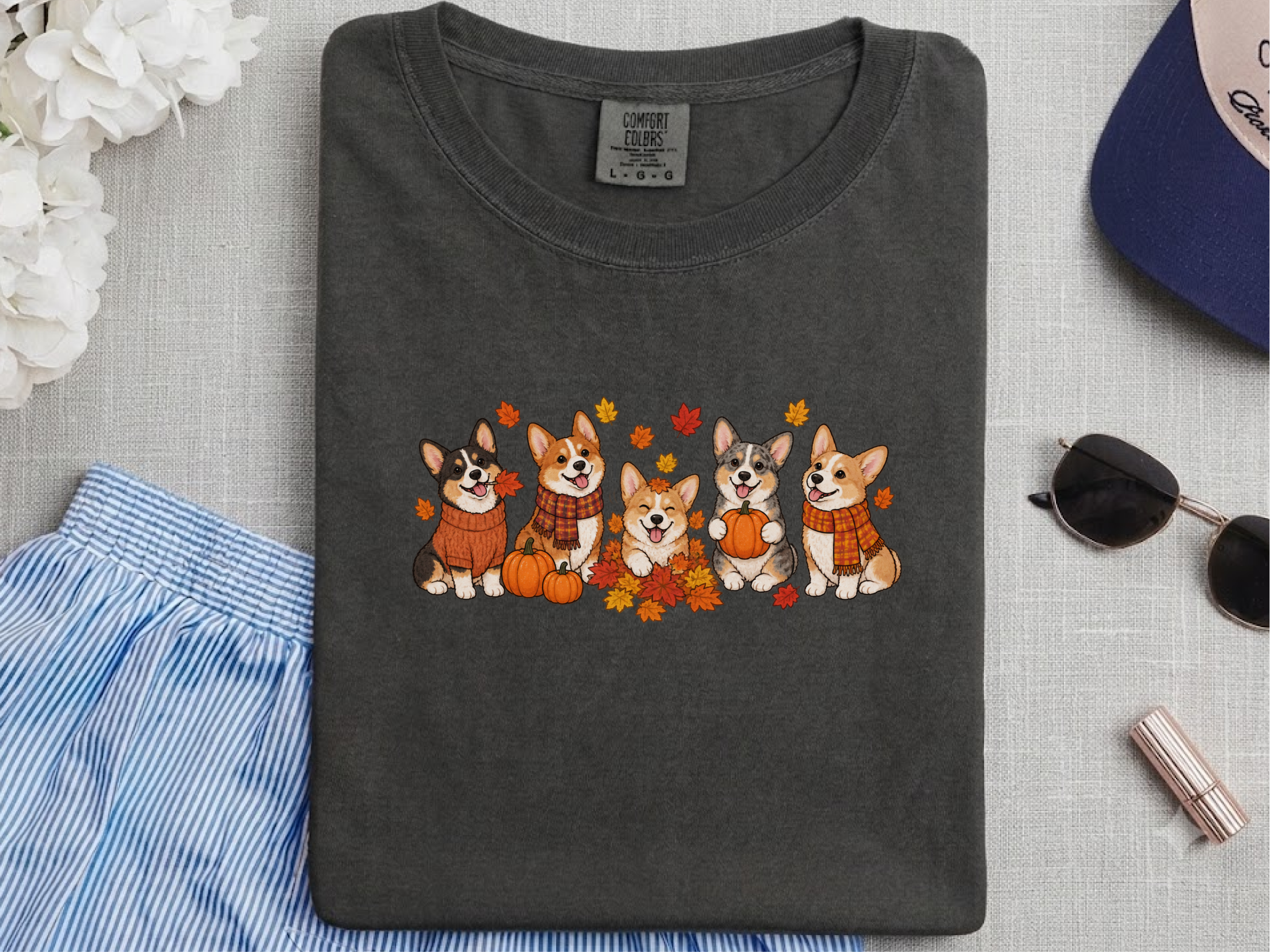 Fall Corgi Autumn Leaves Lineup doodle dog shirt - photo 3