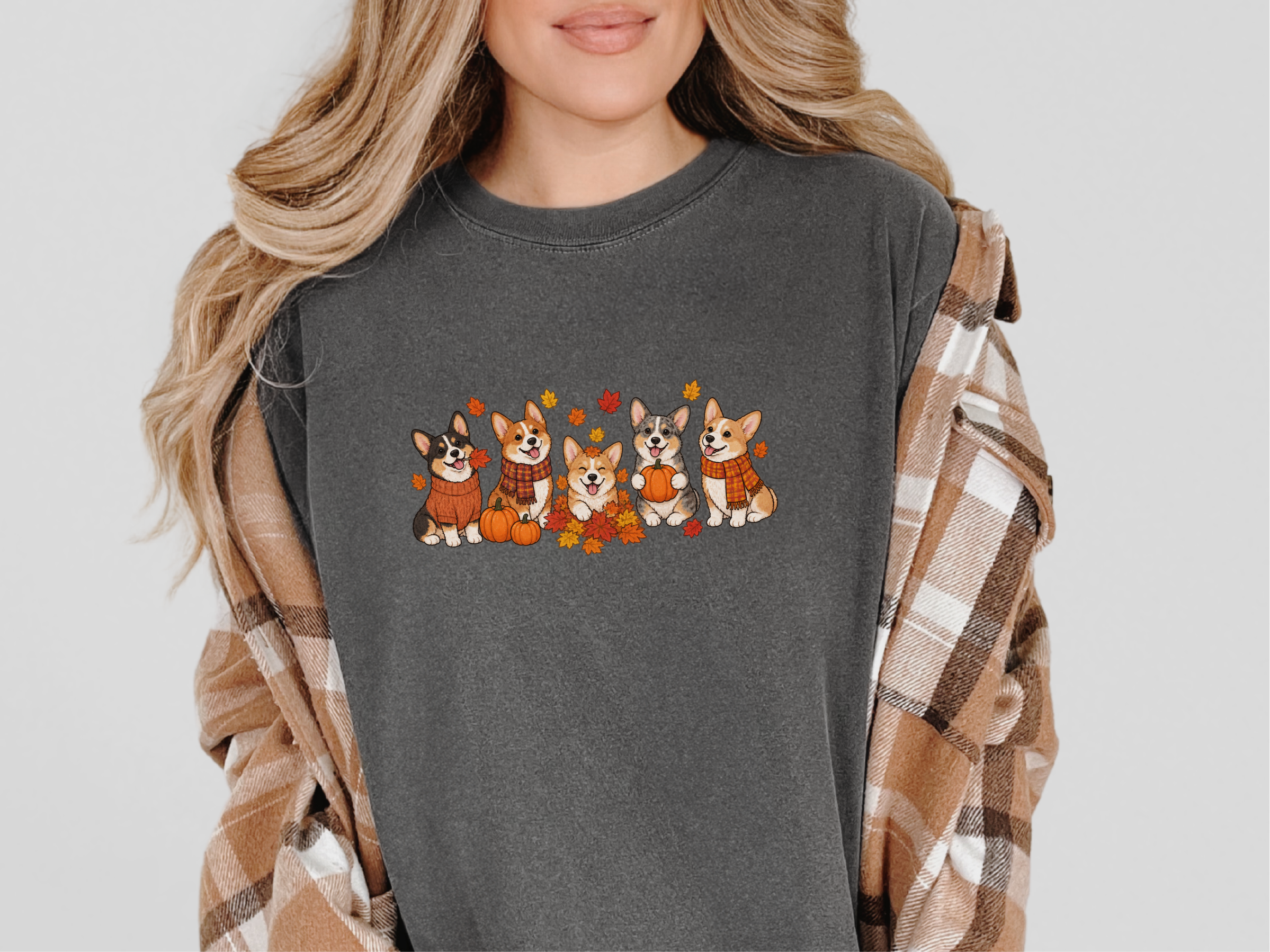 Fall Corgi Autumn Leaves Lineup doodle dog shirt - photo 5