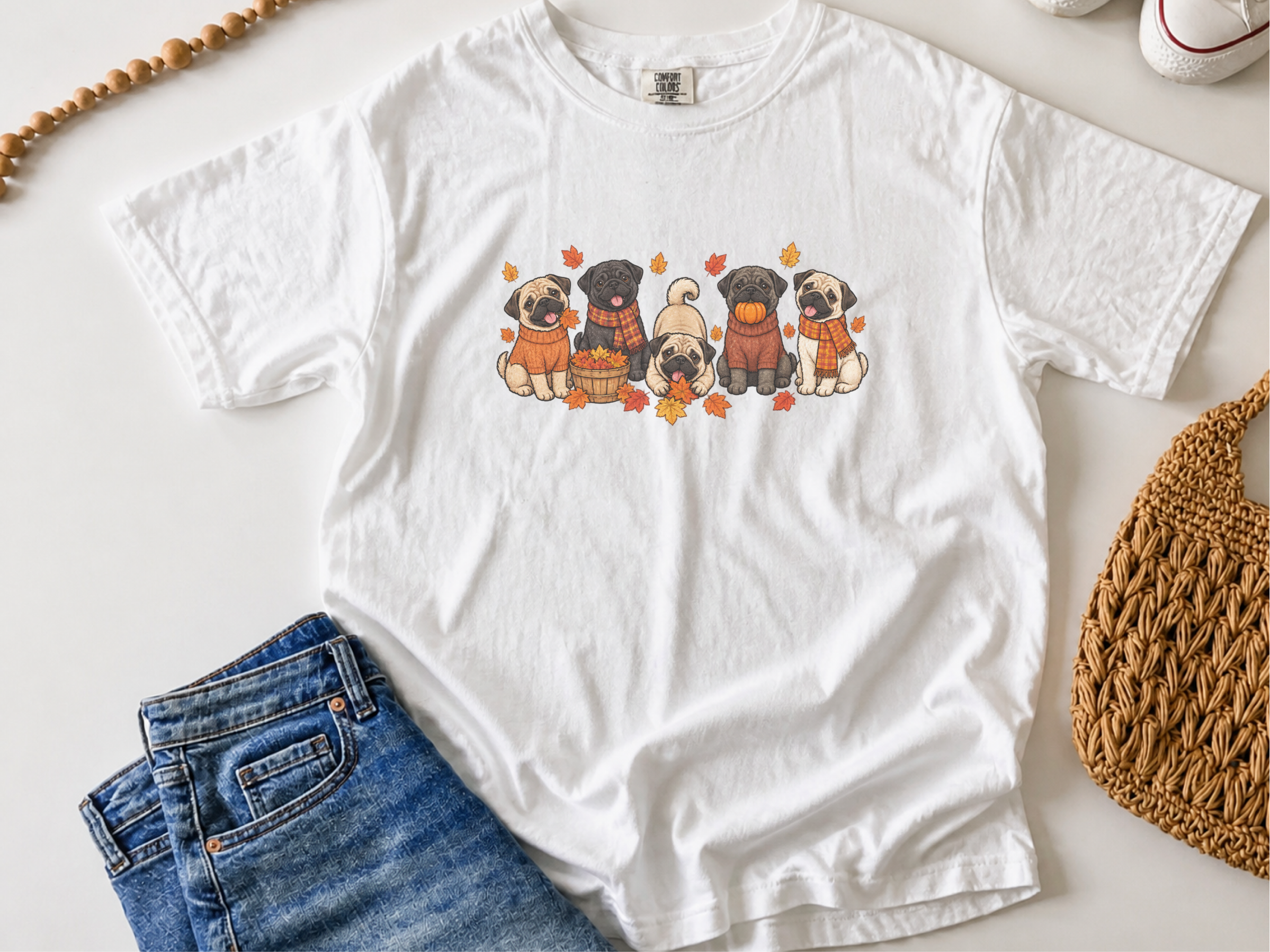 Autumn Pugs Fall Activities doodle dog shirt - photo 1