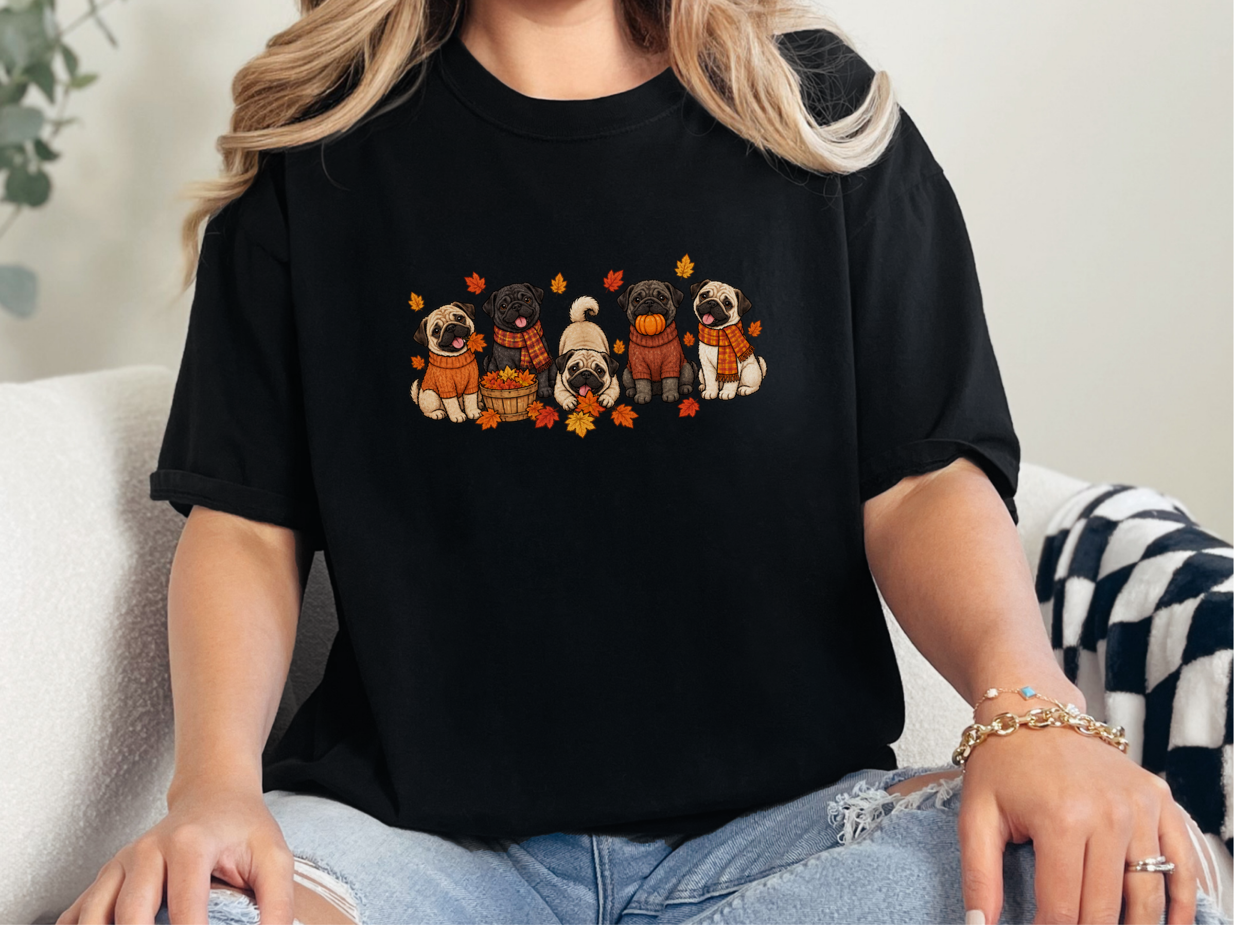 Autumn Pugs Fall Activities doodle dog shirt - photo 2