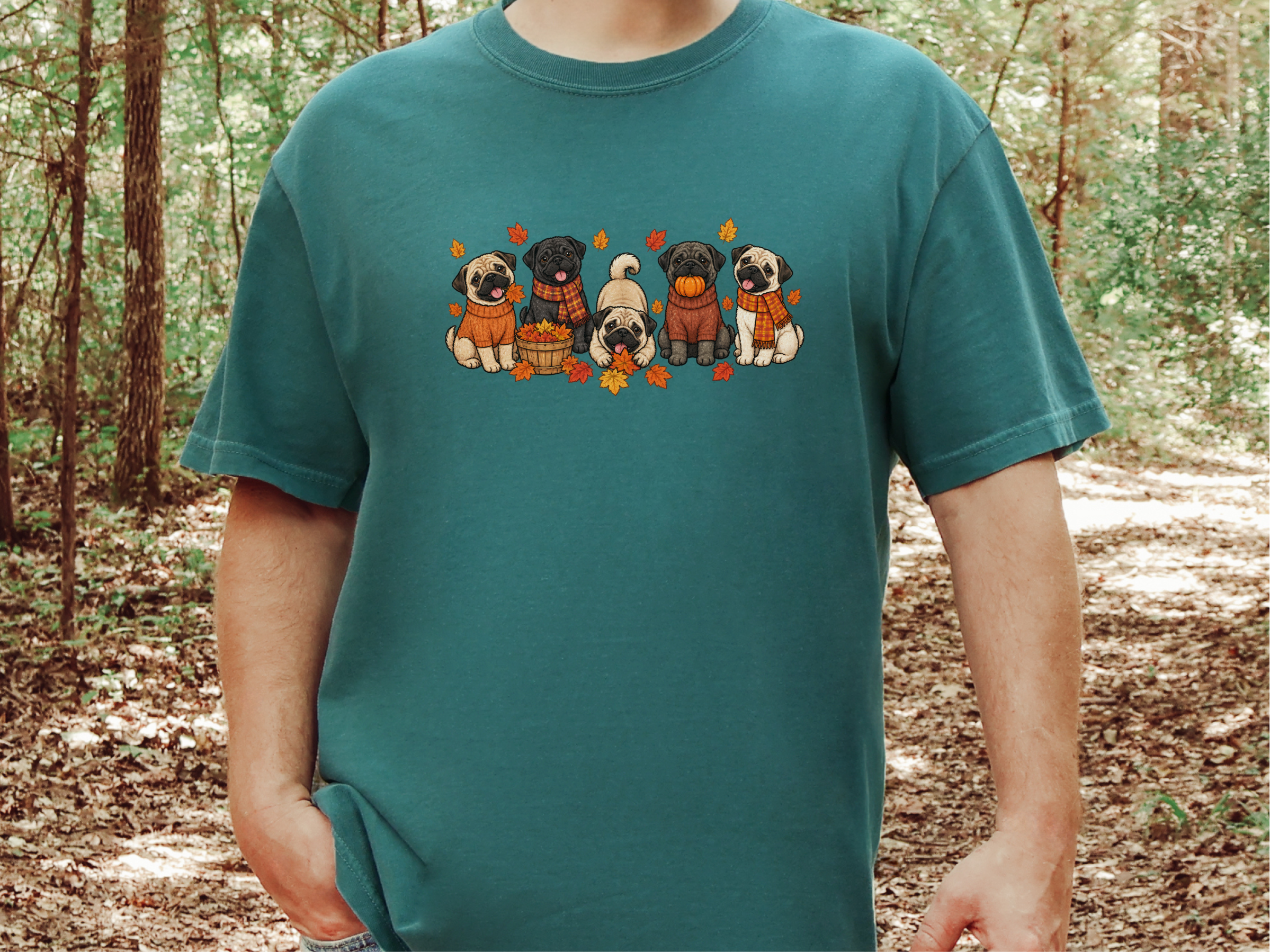 Autumn Pugs Fall Activities doodle dog shirt - photo 8