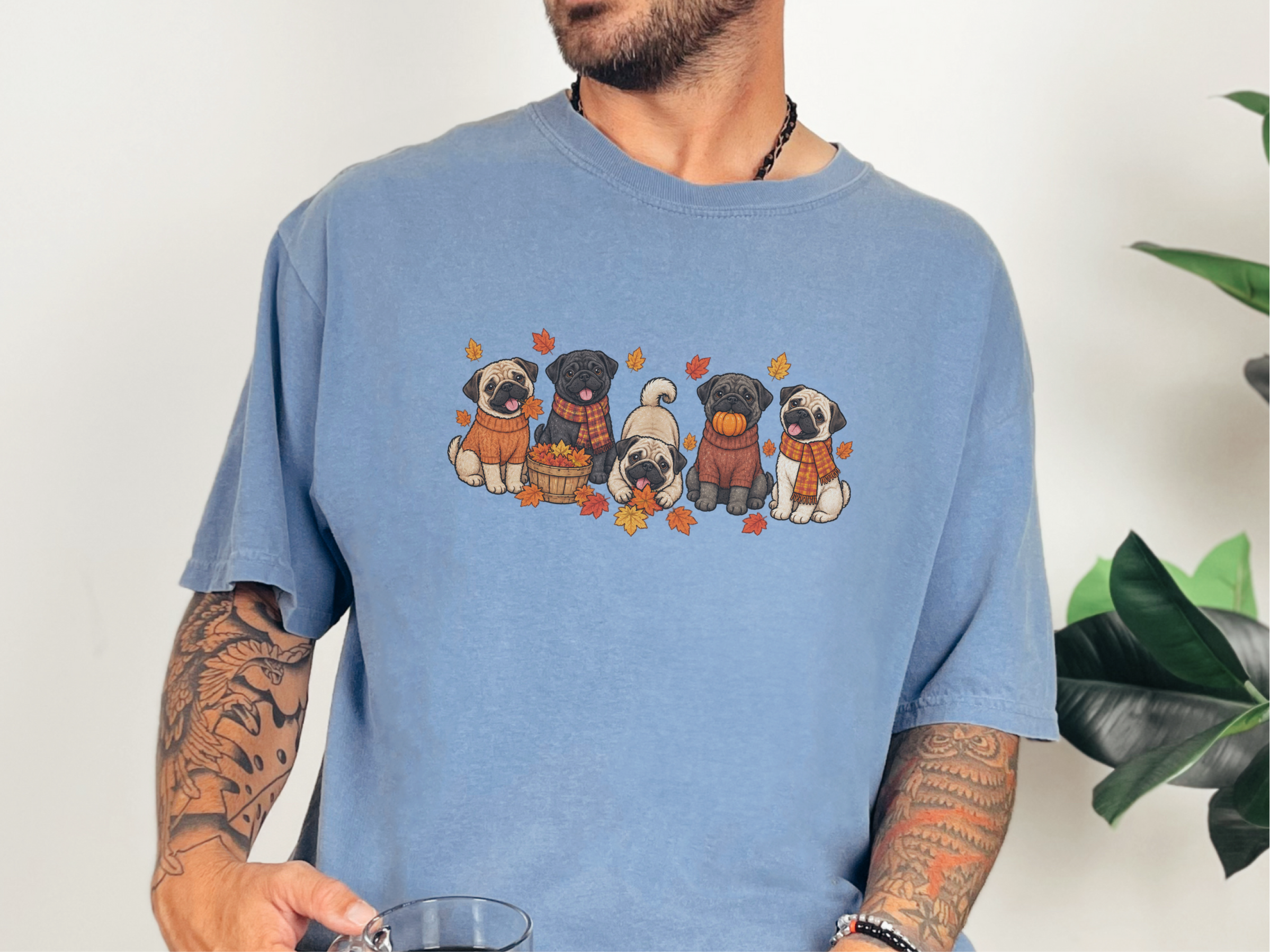 Autumn Pugs Fall Activities doodle dog shirt - photo 7