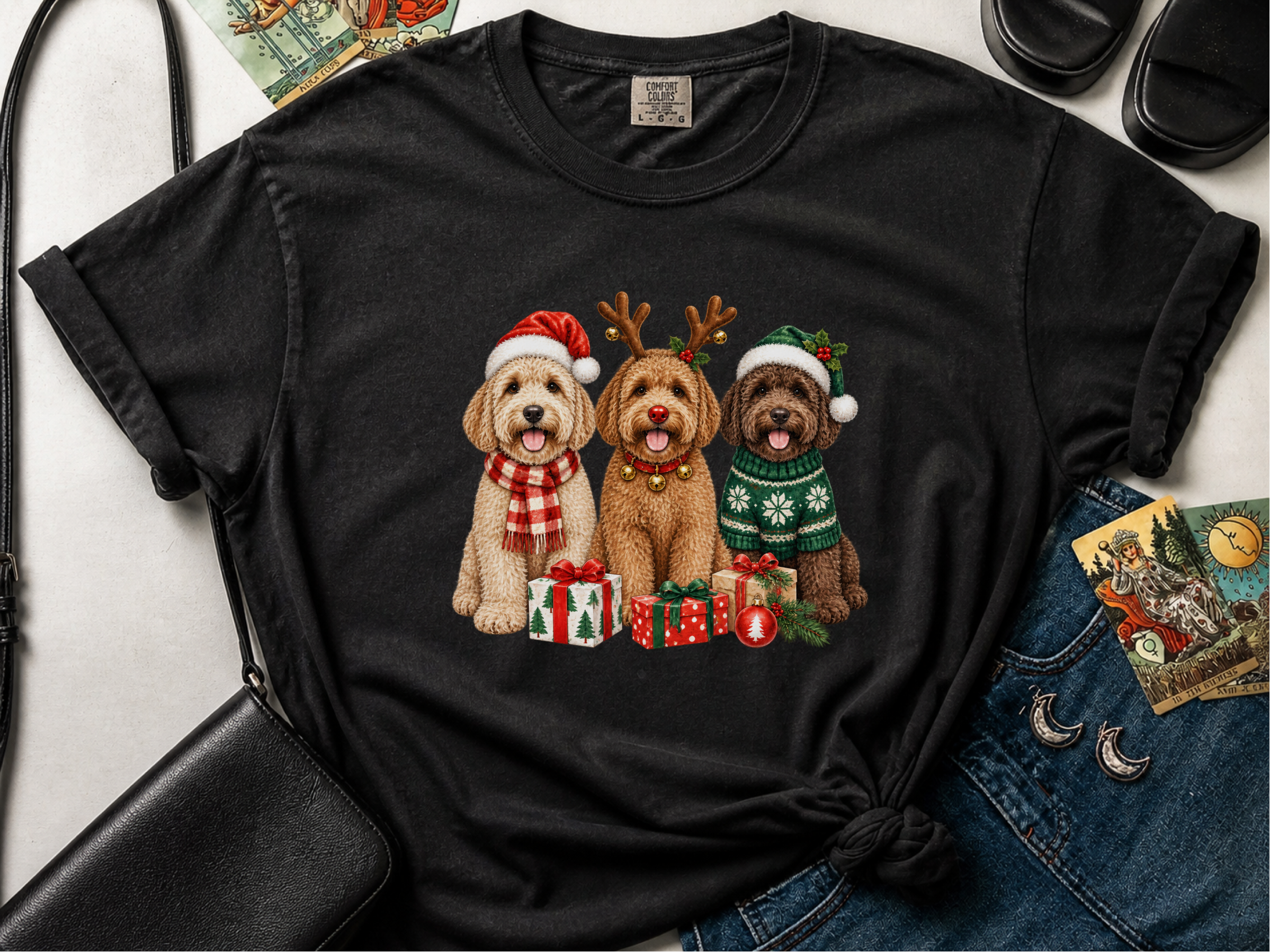 Christmas Labradoodle Trio