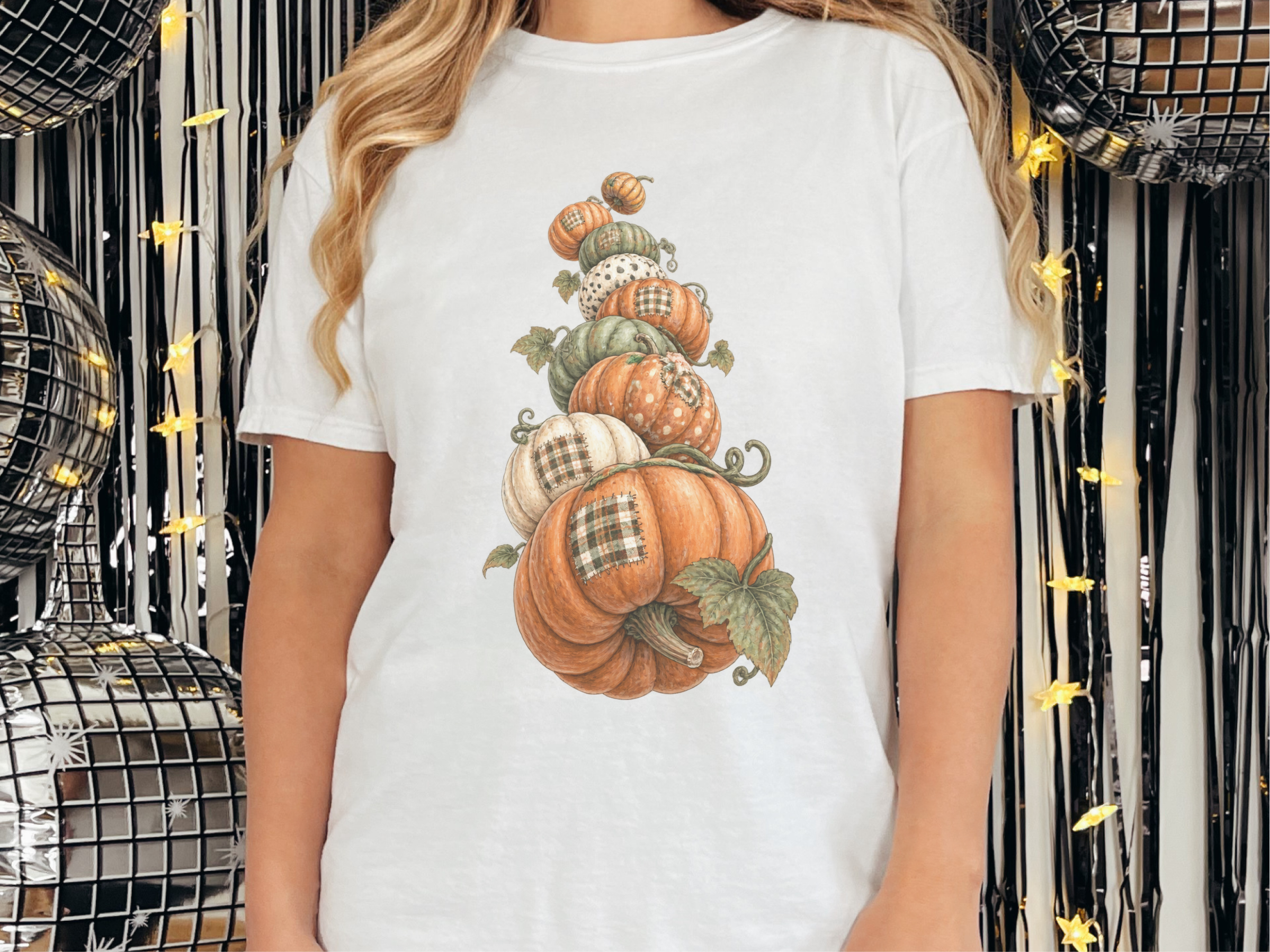 Stacked Patchwork Pumpkins Watercolor funny shirt - photo 2