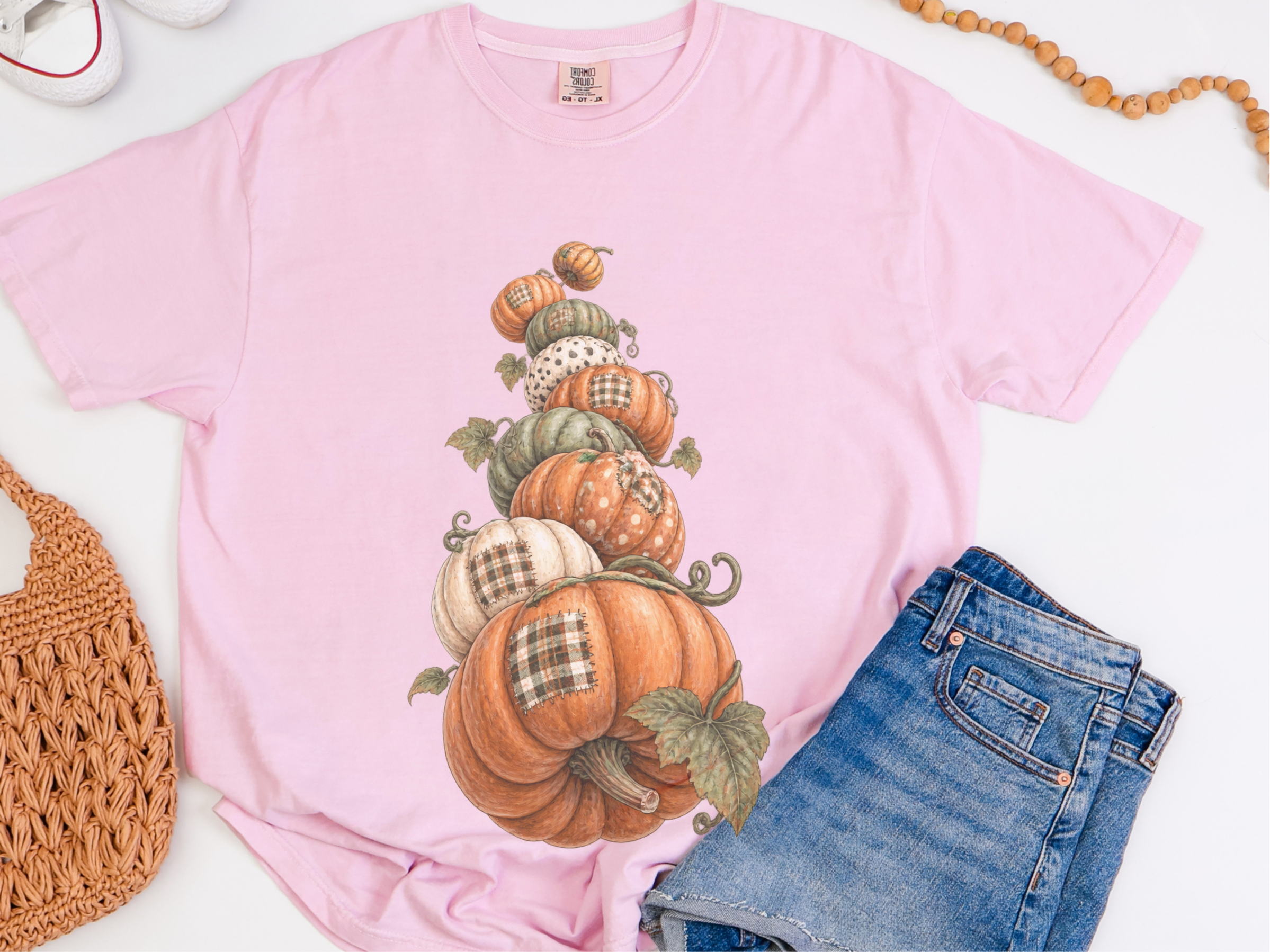 Stacked Patchwork Pumpkins Watercolor funny shirt - photo 6