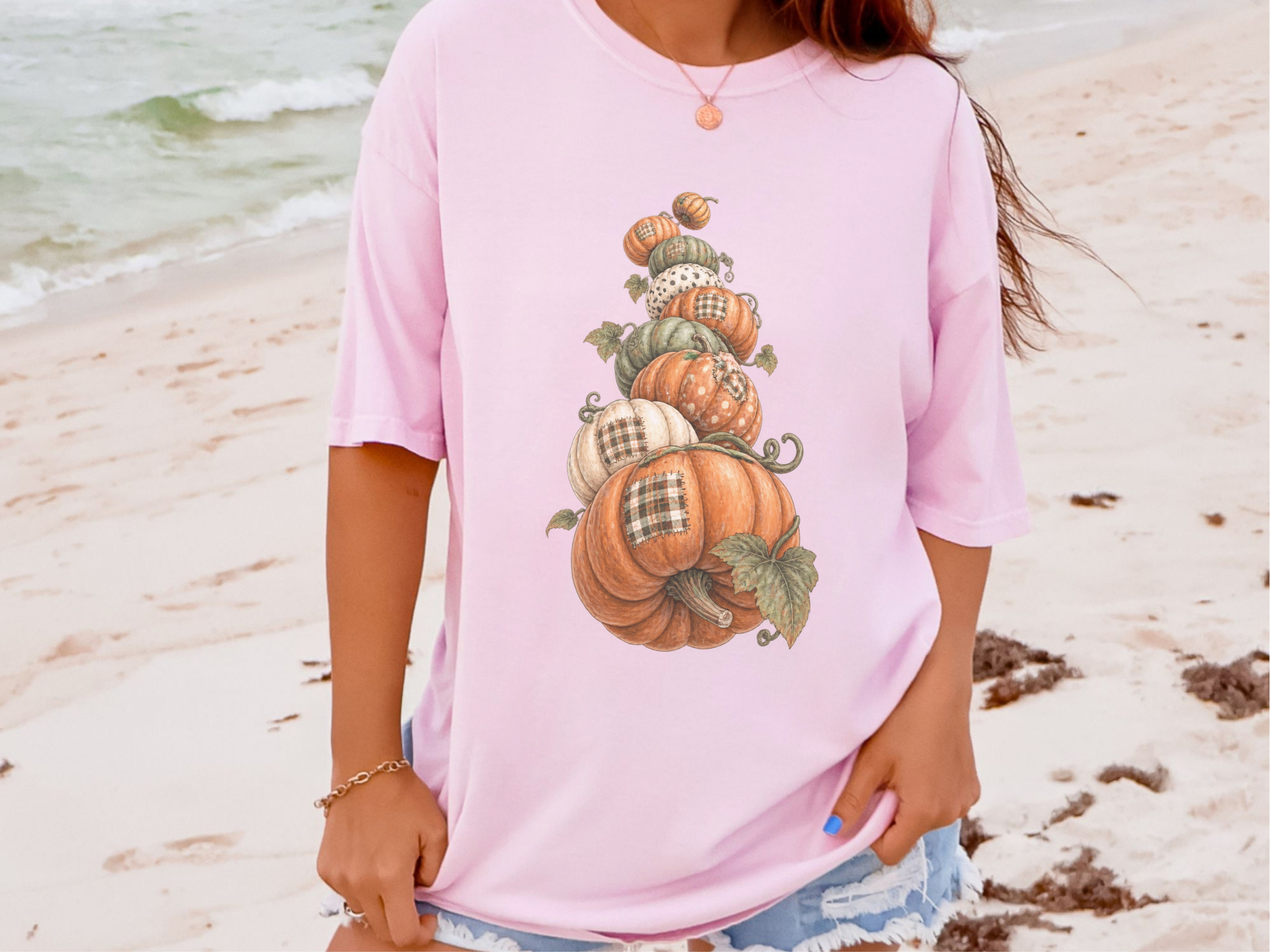 Stacked Patchwork Pumpkins Watercolor funny shirt - photo 7