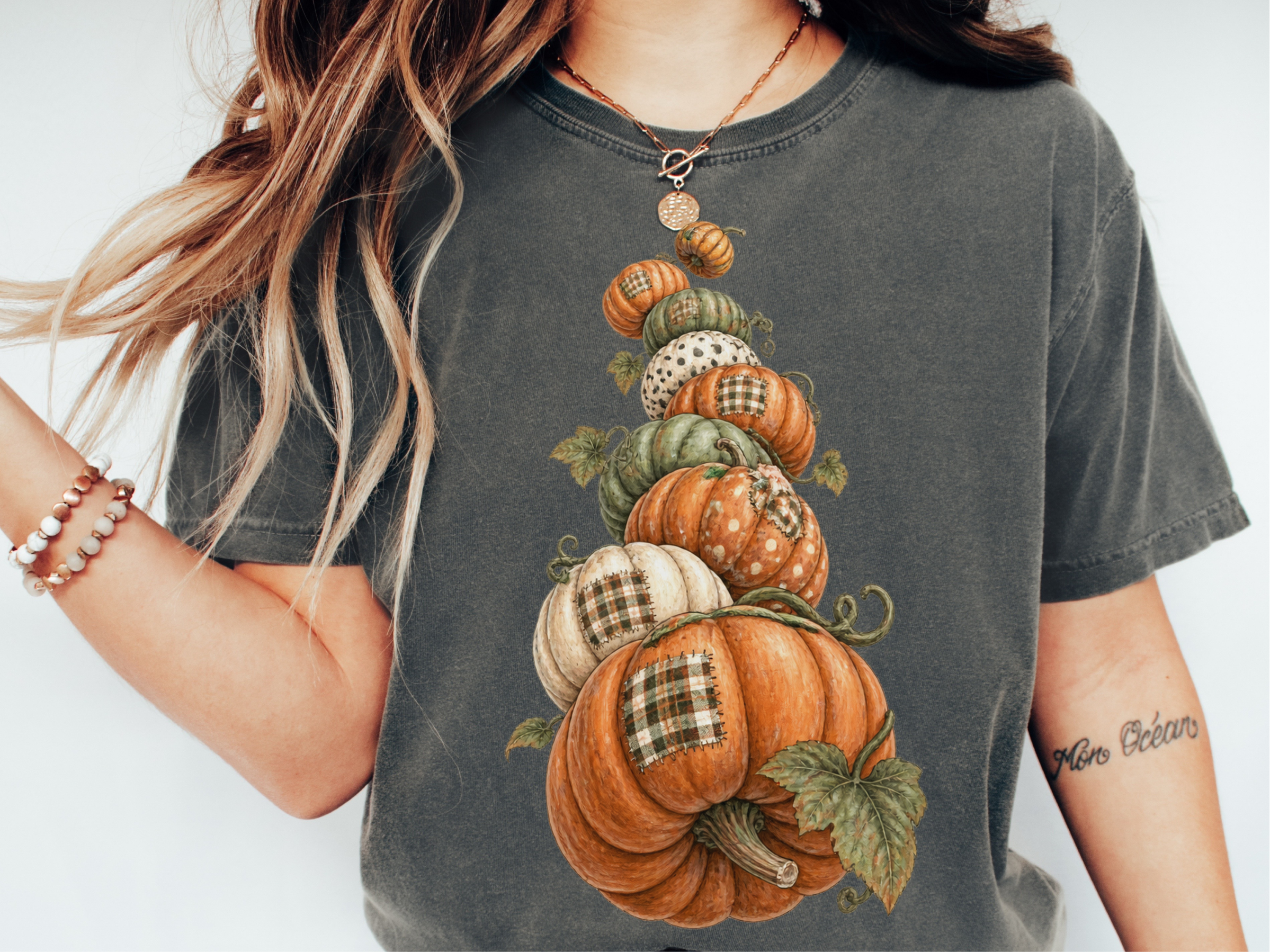 Stacked Patchwork Pumpkins Watercolor funny shirt - photo 1