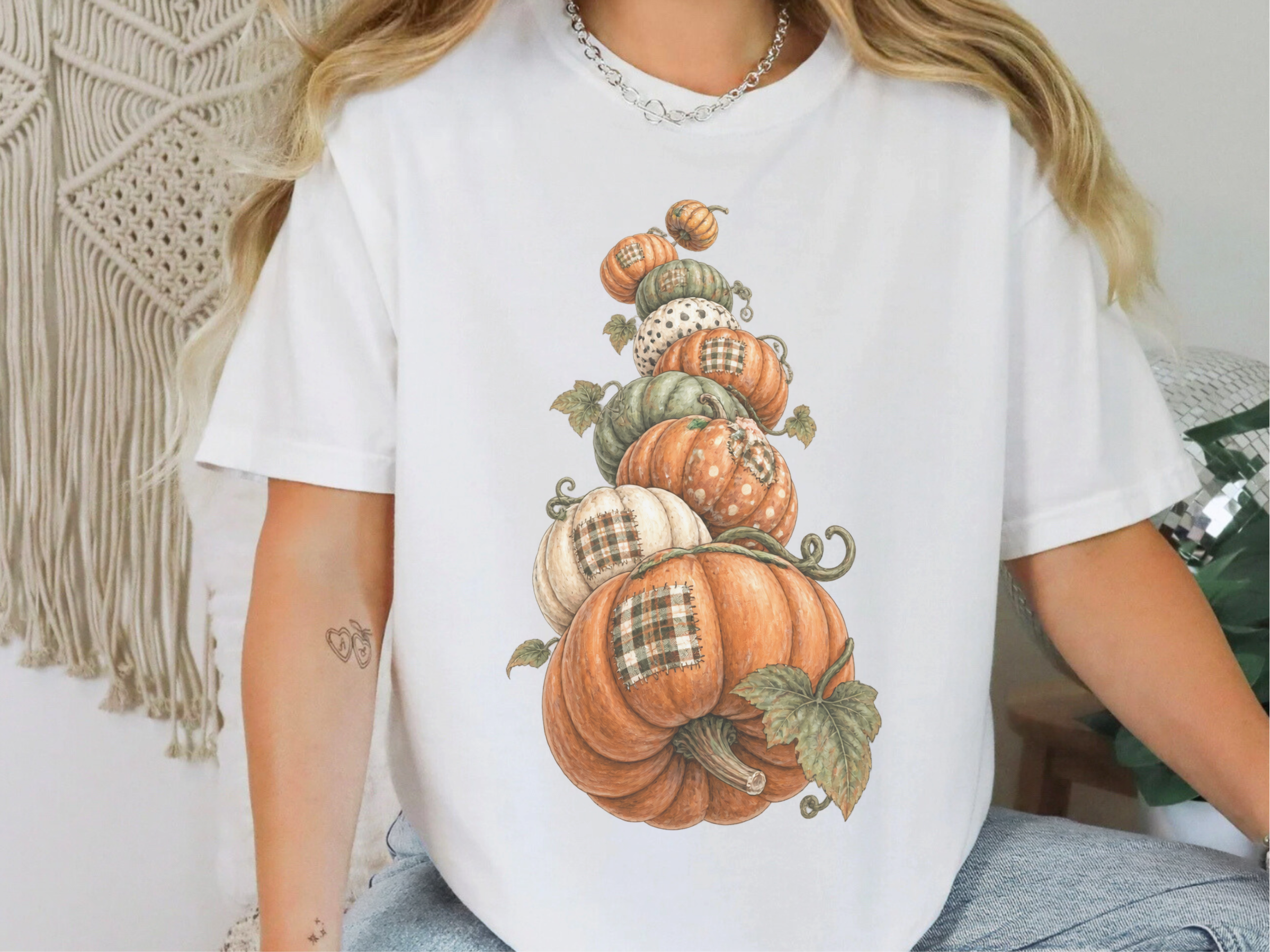Stacked Patchwork Pumpkins Watercolor funny shirt - photo 3