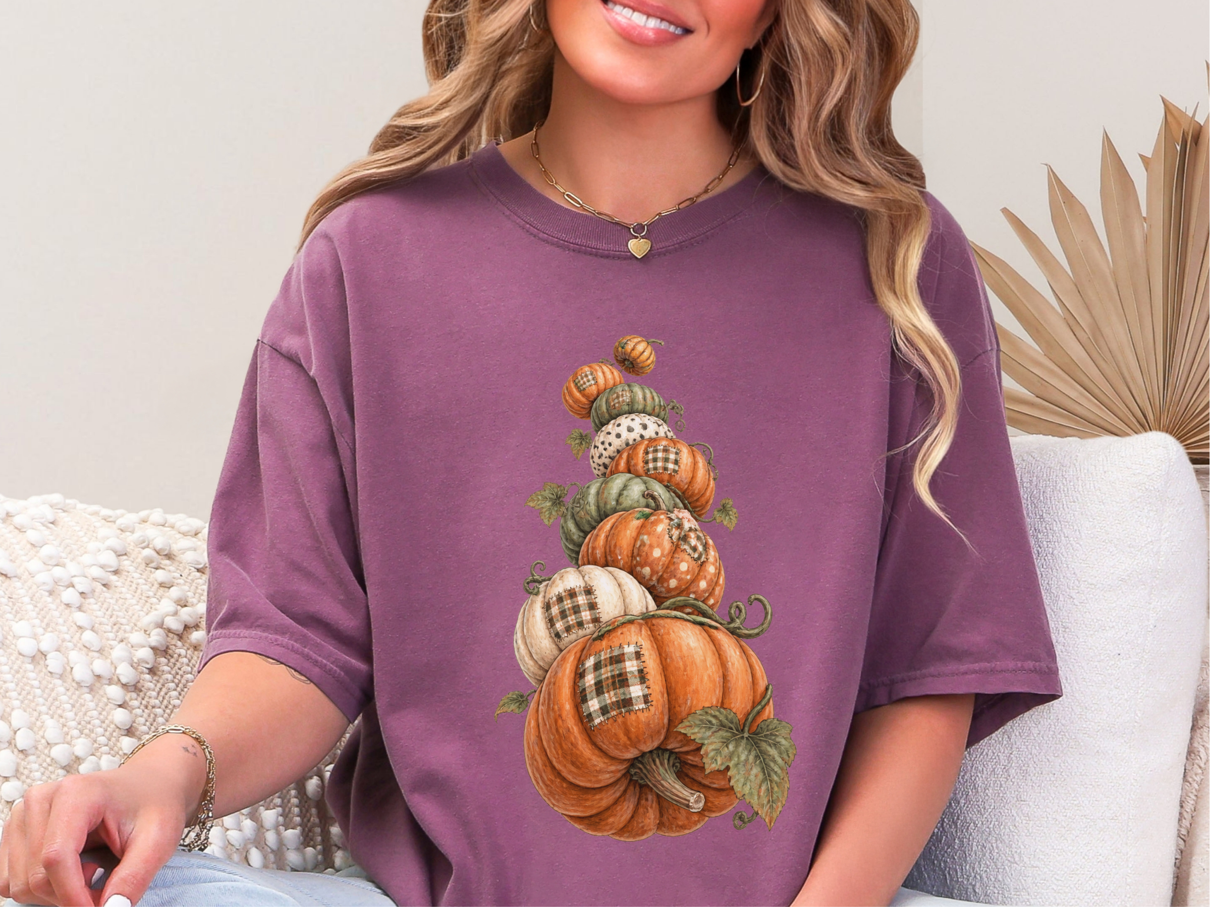 Stacked Patchwork Pumpkins Watercolor funny shirt - photo 8