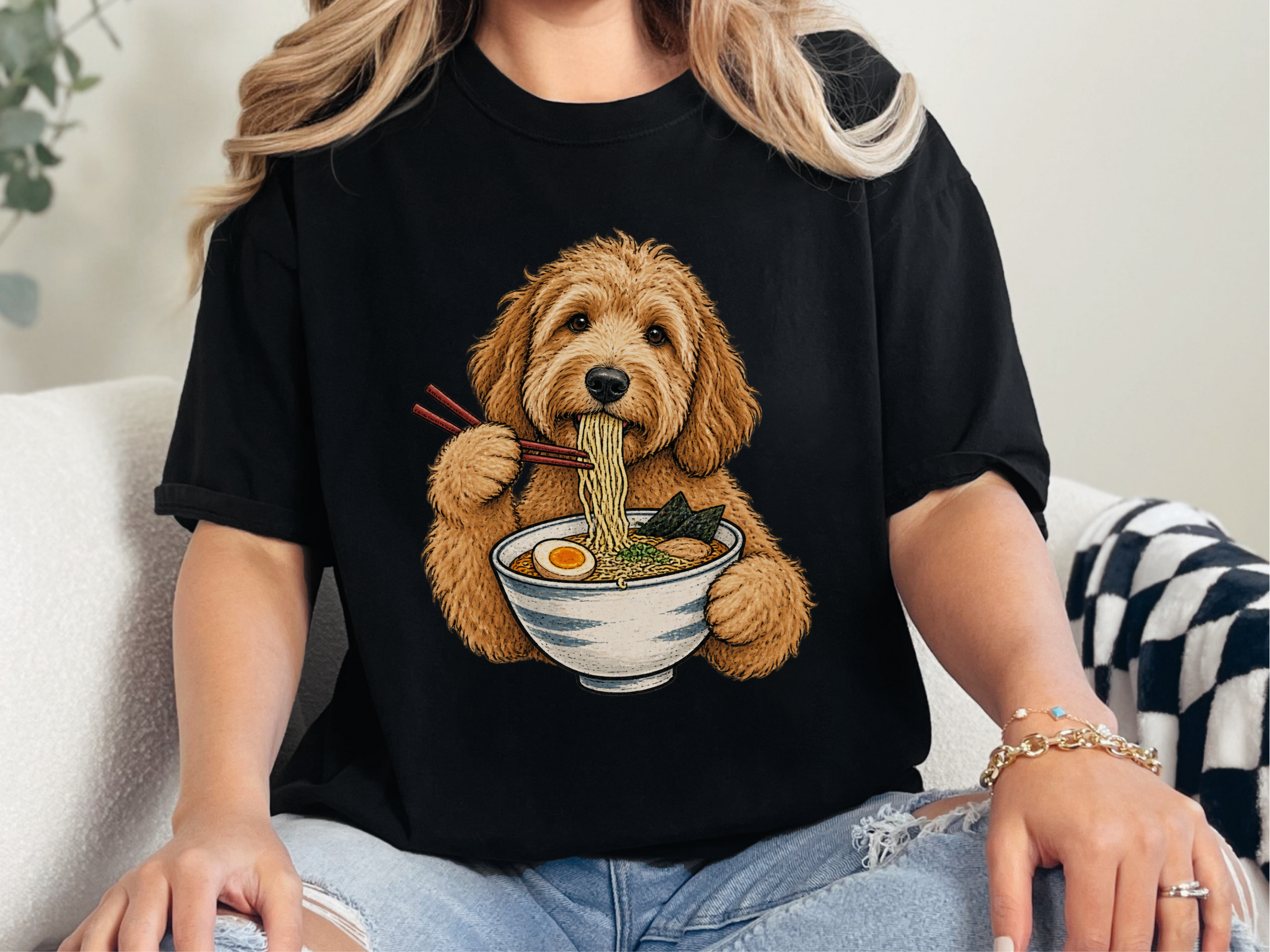 Goldendoodle Eating Ramen Noodles doodle dog shirt - photo 3