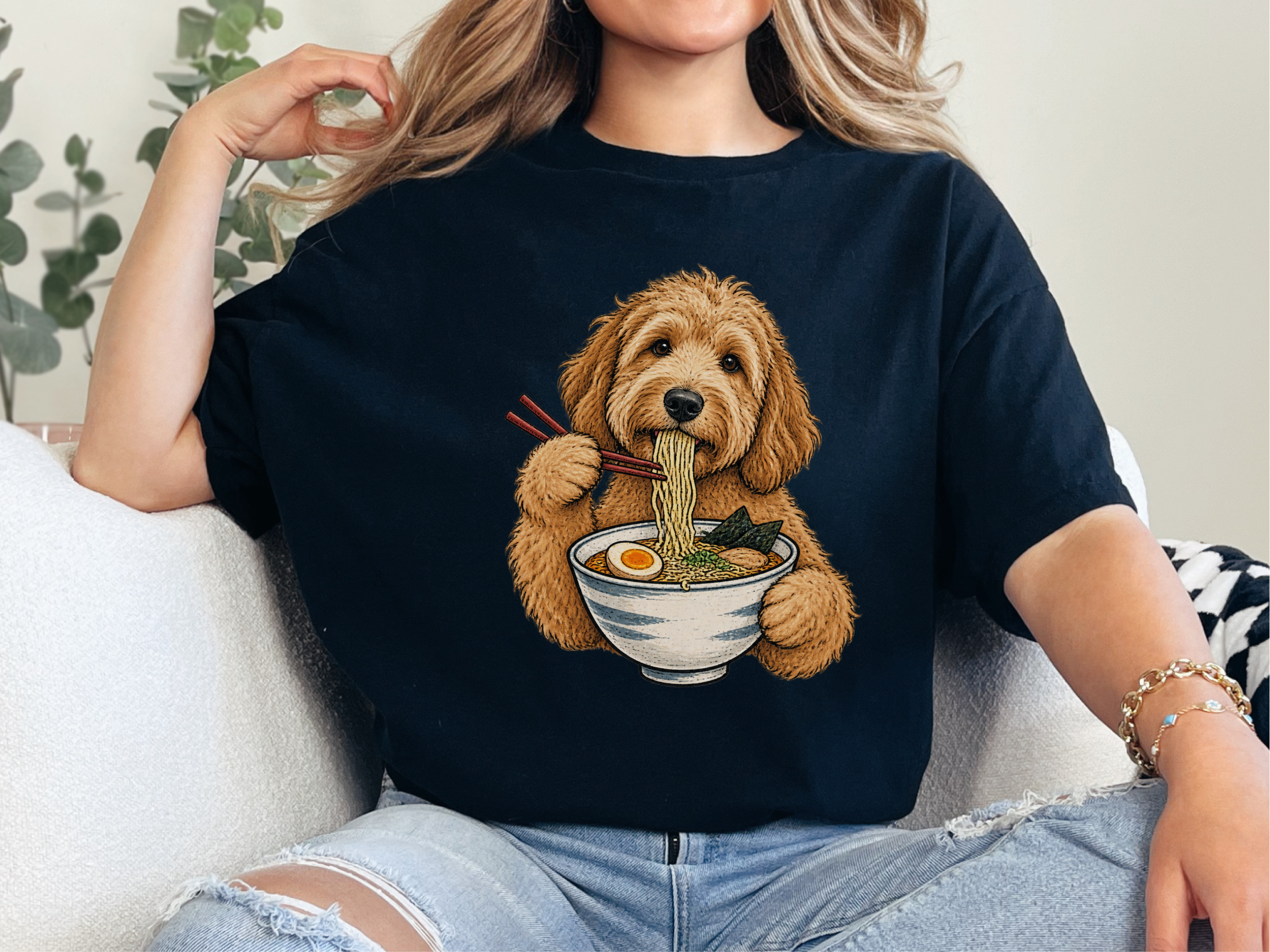 Goldendoodle Eating Ramen Noodles doodle dog shirt - photo 4