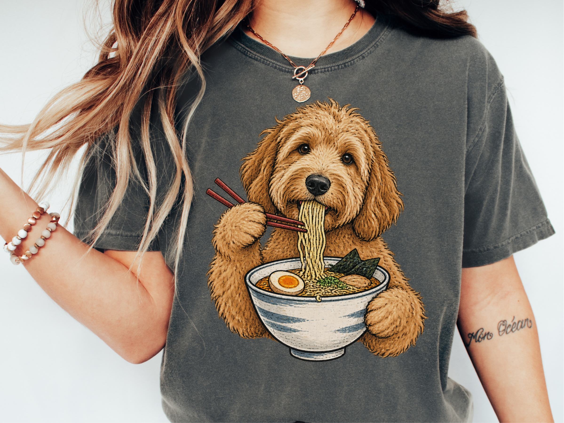 Goldendoodle Eating Ramen Noodles doodle dog shirt - photo 2