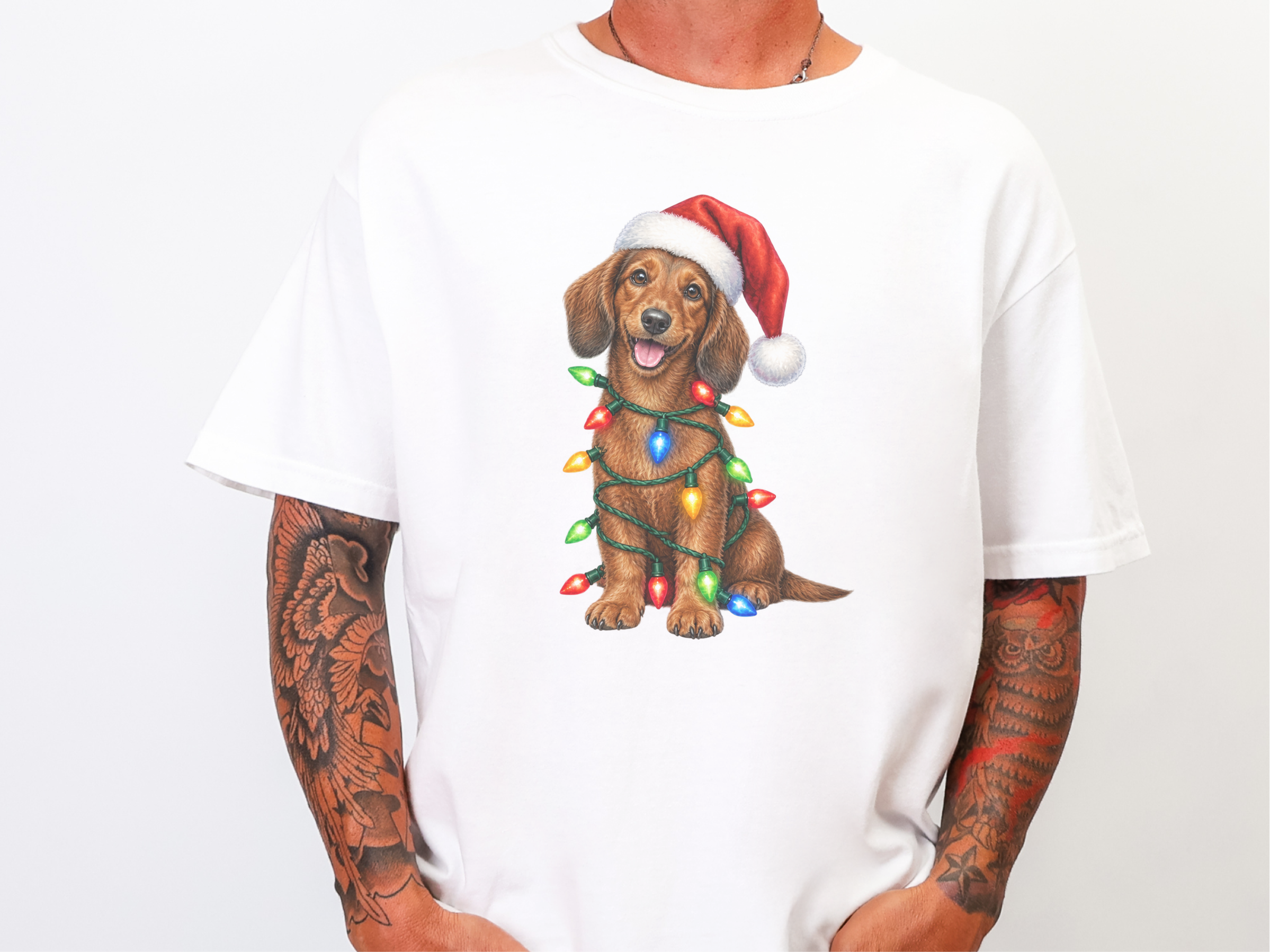 Christmas Dachshund With Holiday Lights doodle dog shirt - photo 3