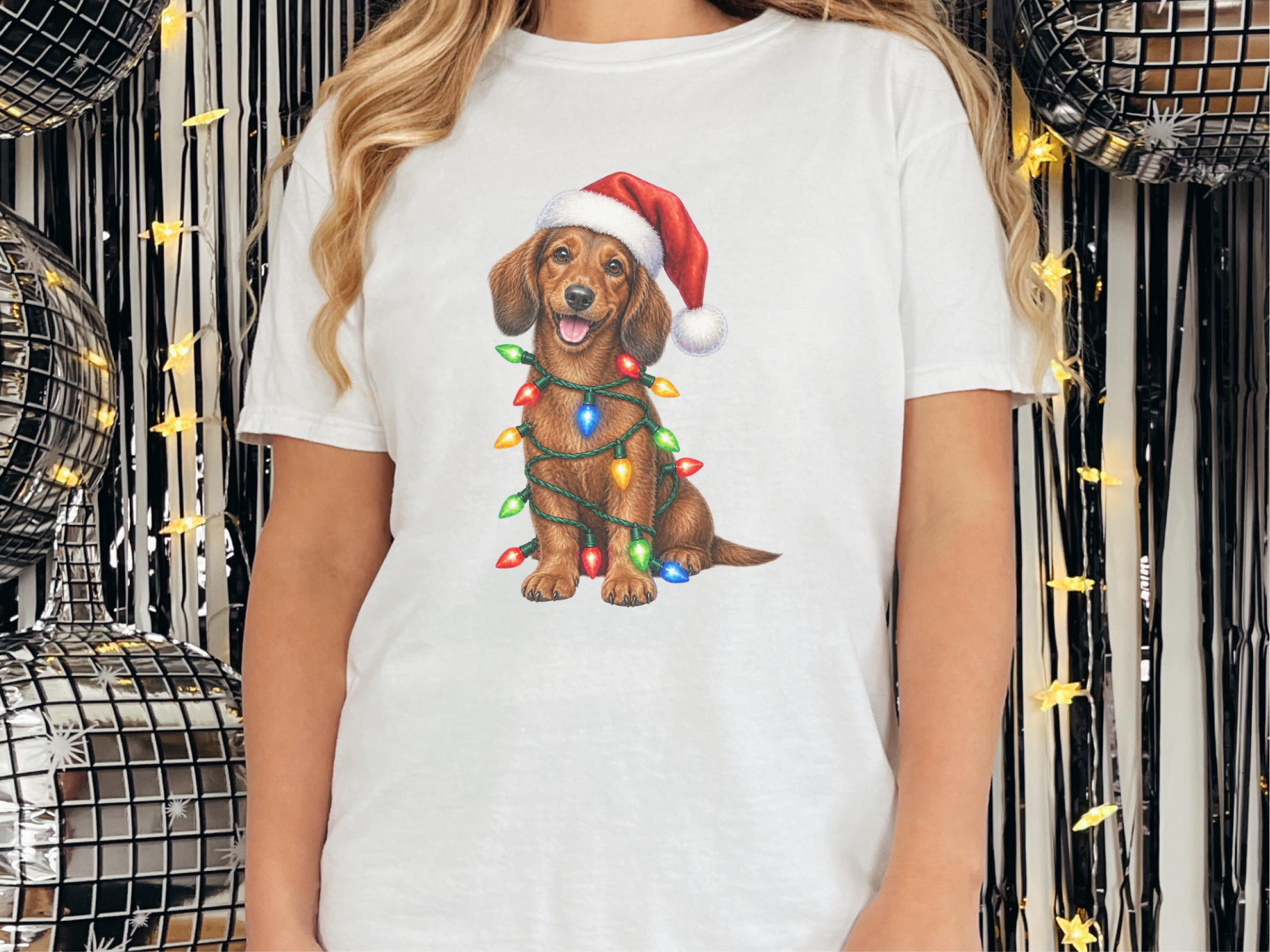Christmas Dachshund With Holiday Lights doodle dog shirt - photo 2