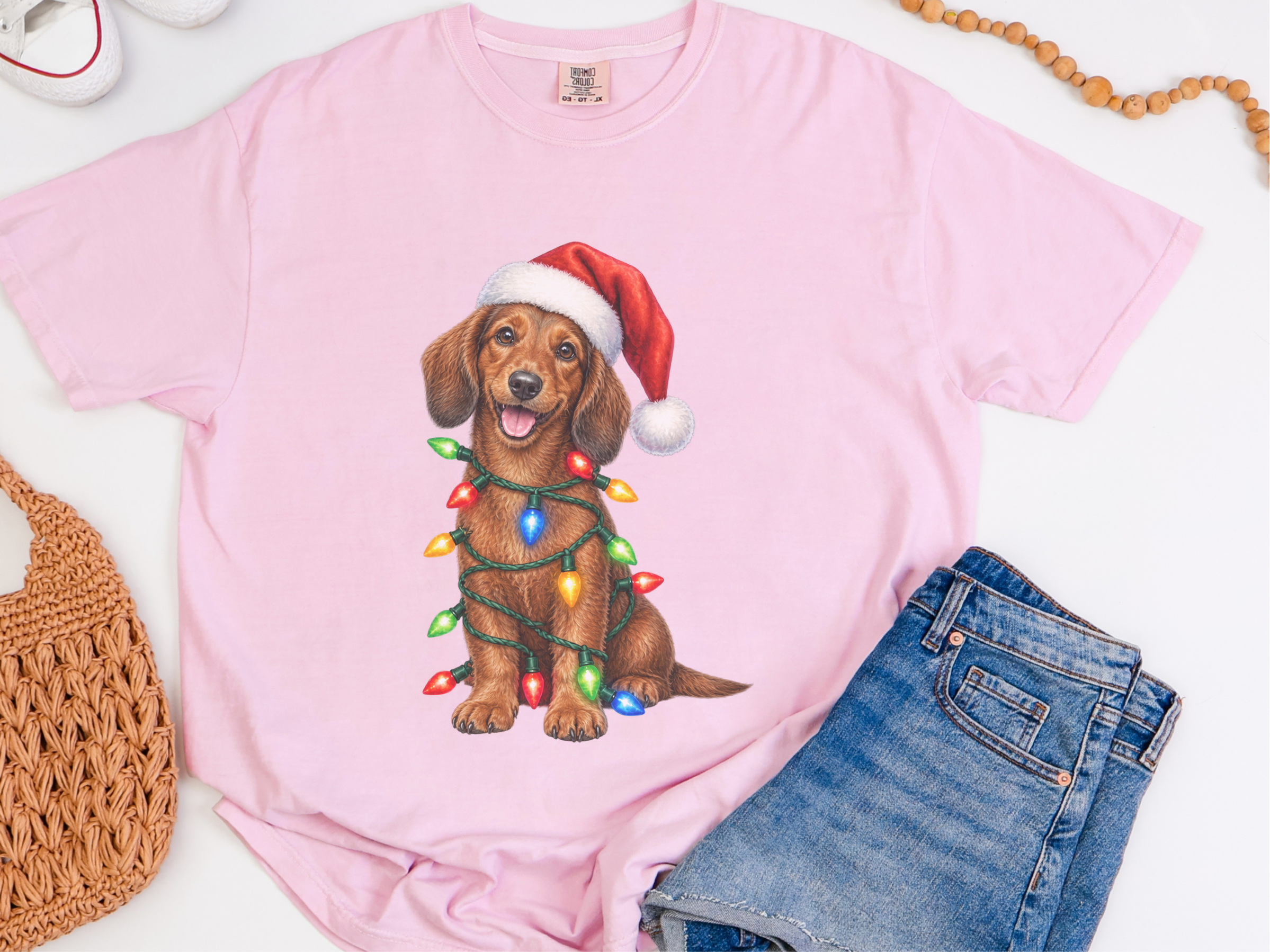 Christmas Dachshund With Holiday Lights doodle dog shirt - photo 7