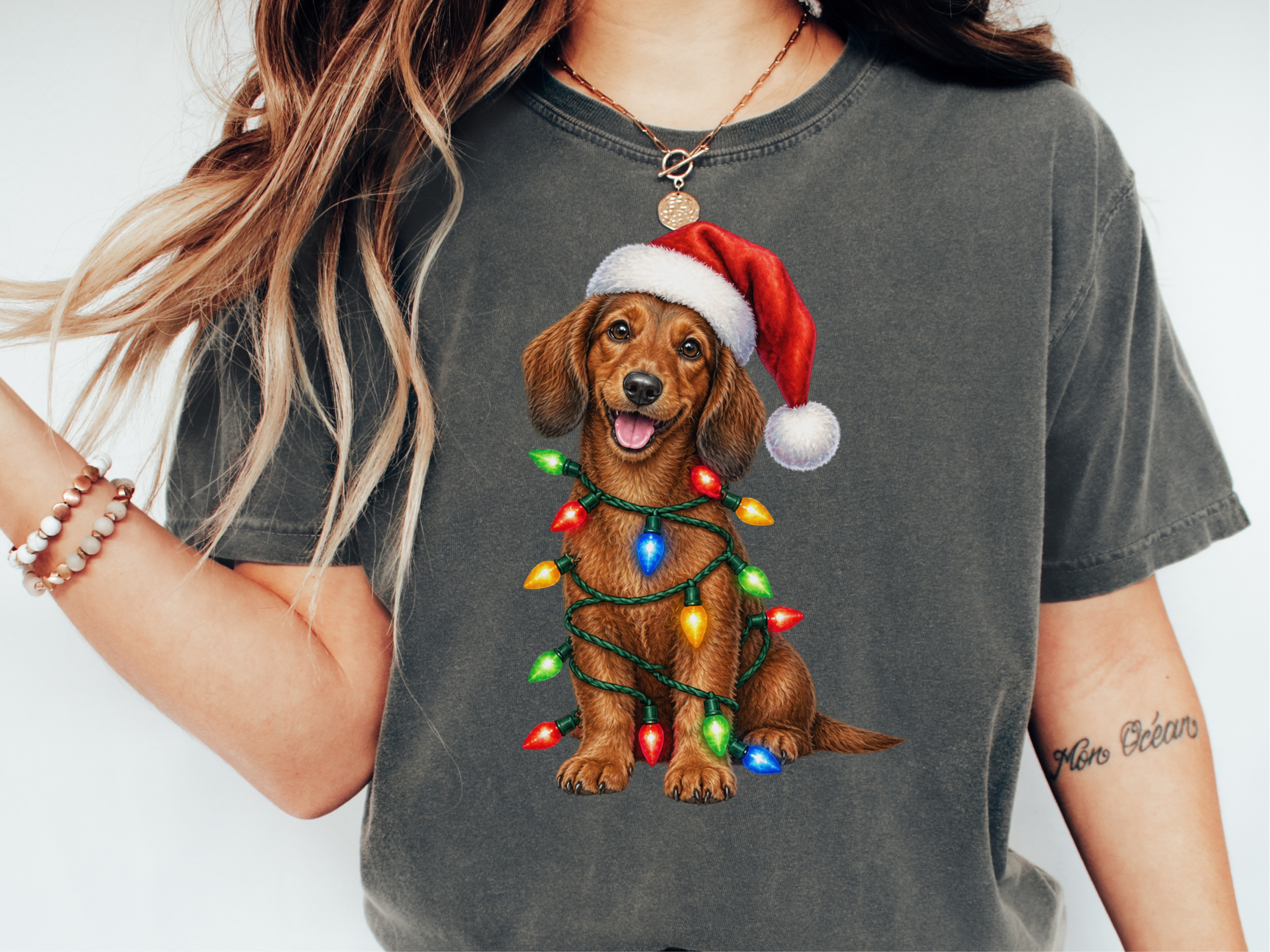 Christmas Dachshund With Holiday Lights doodle dog shirt - photo 1