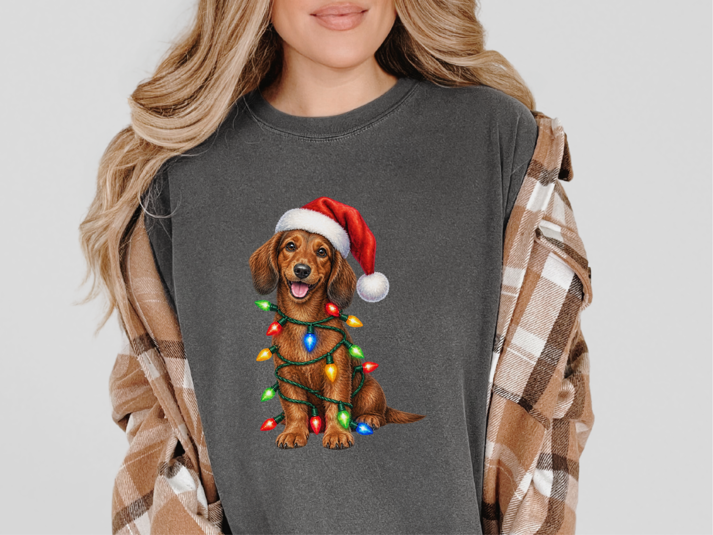 Christmas Dachshund With Holiday Lights doodle dog shirt - photo 6