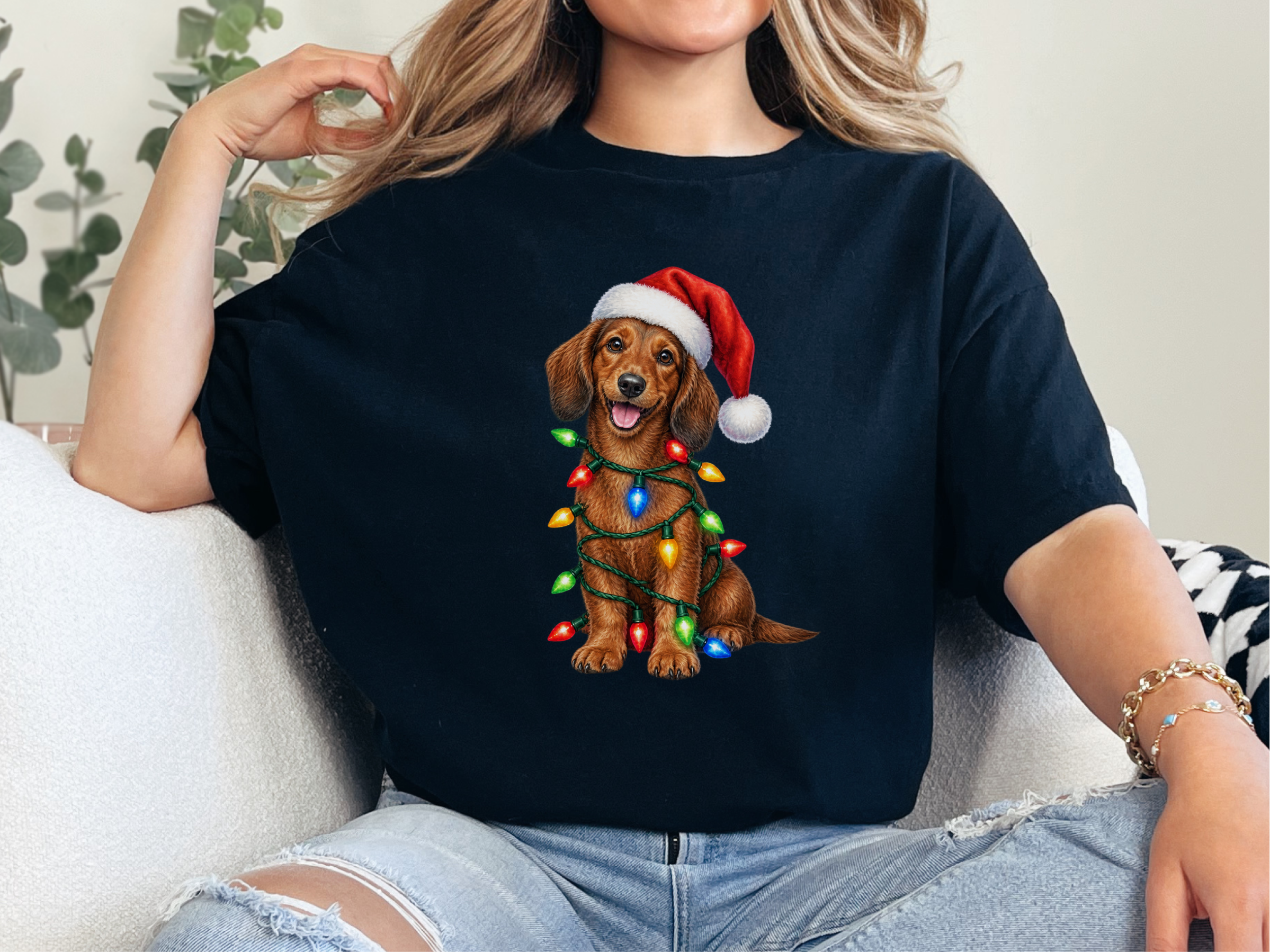 Christmas Dachshund With Holiday Lights doodle dog shirt - photo 5