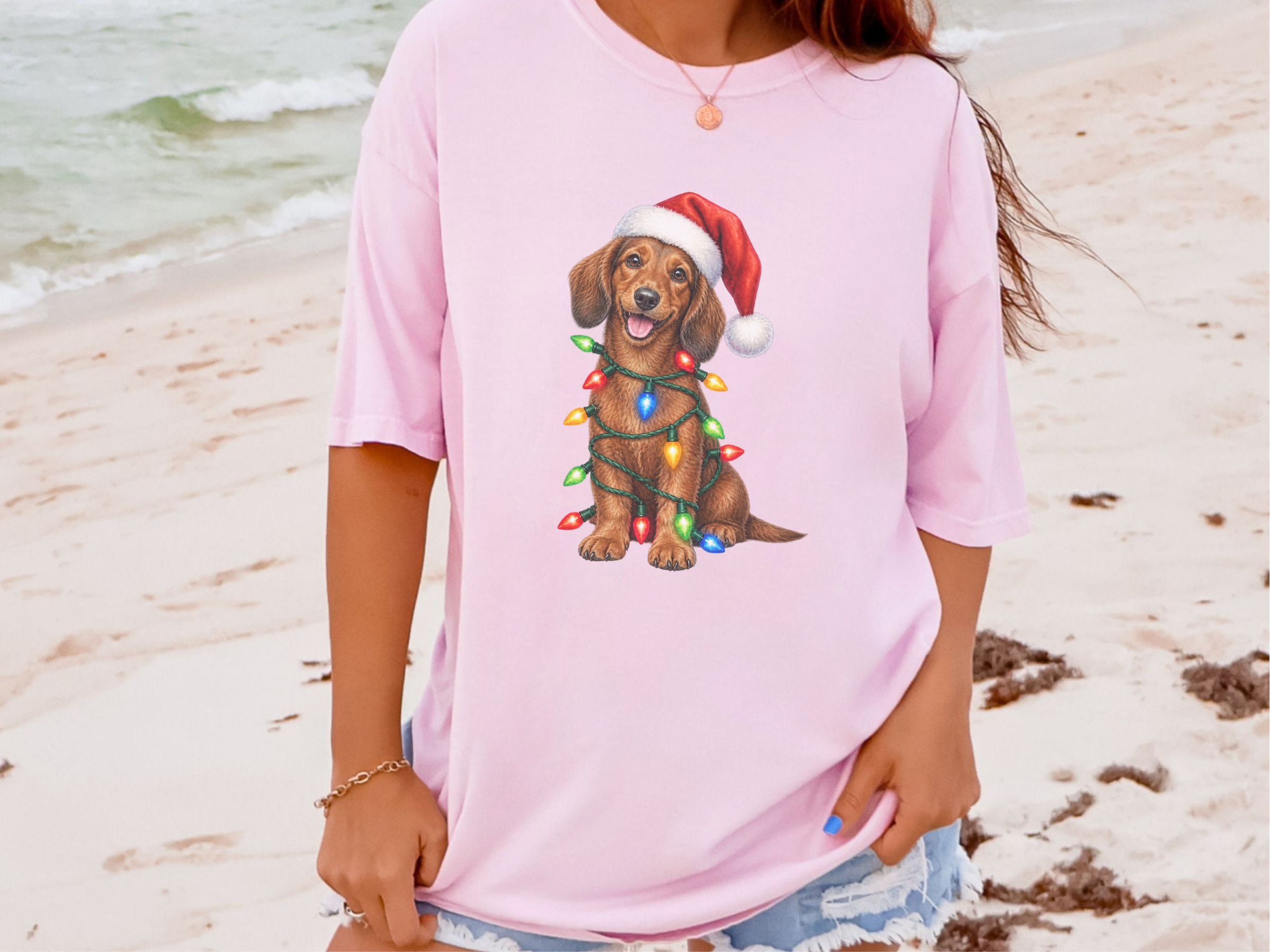Christmas Dachshund With Holiday Lights doodle dog shirt - photo 8