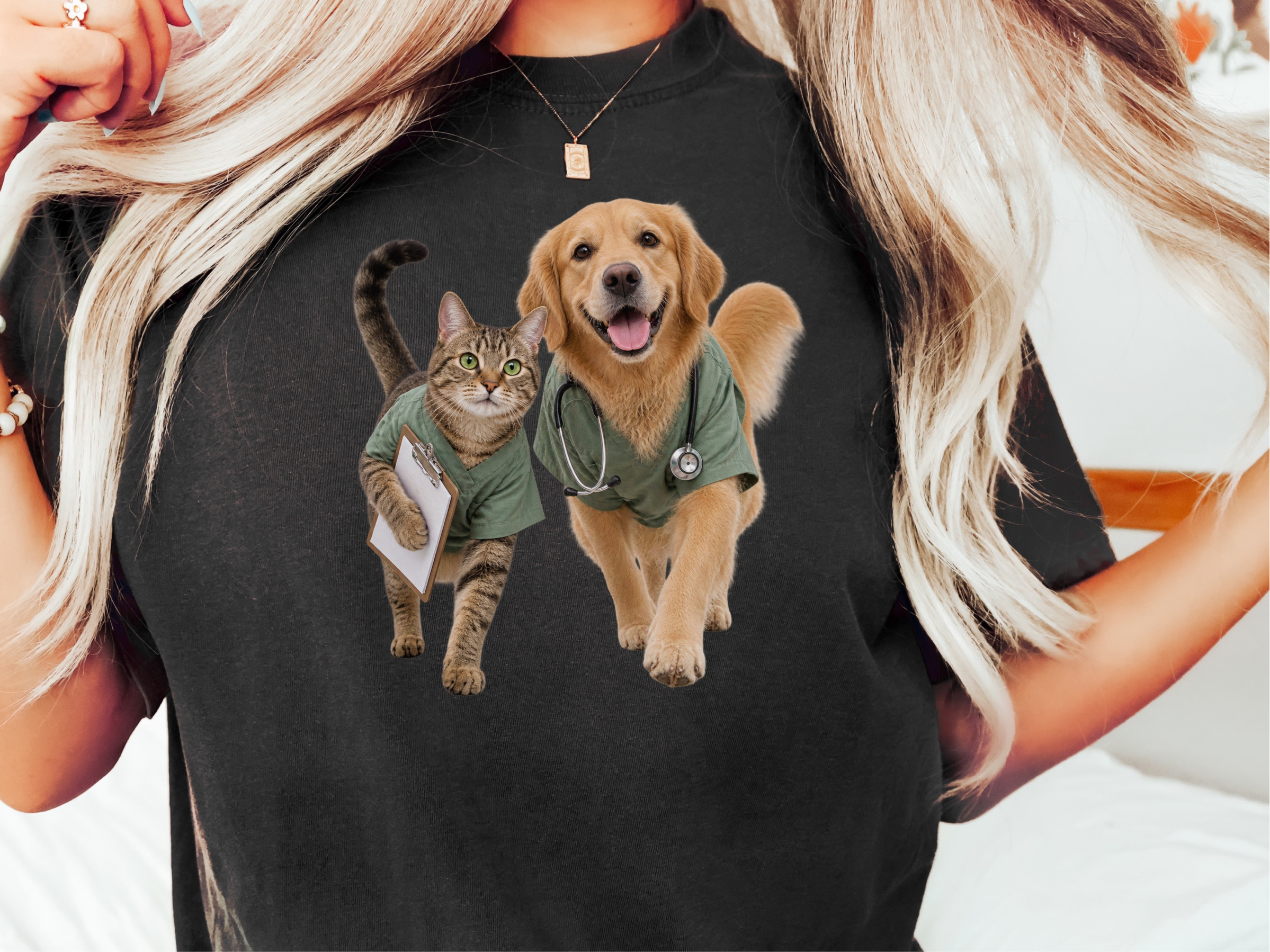 Golden Retriever And Tabby Cat Veterinarians funny shirt - photo 1