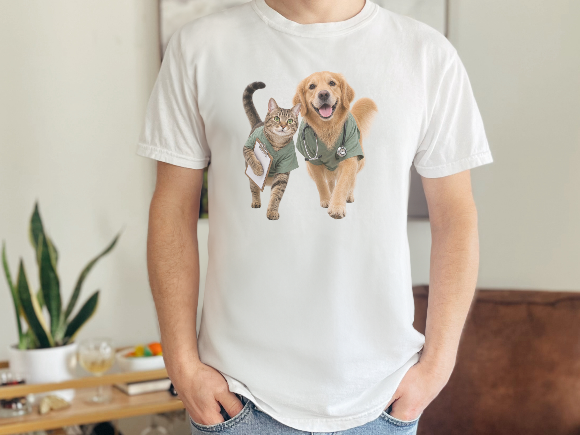 Golden Retriever And Tabby Cat Veterinarians funny shirt - photo 3