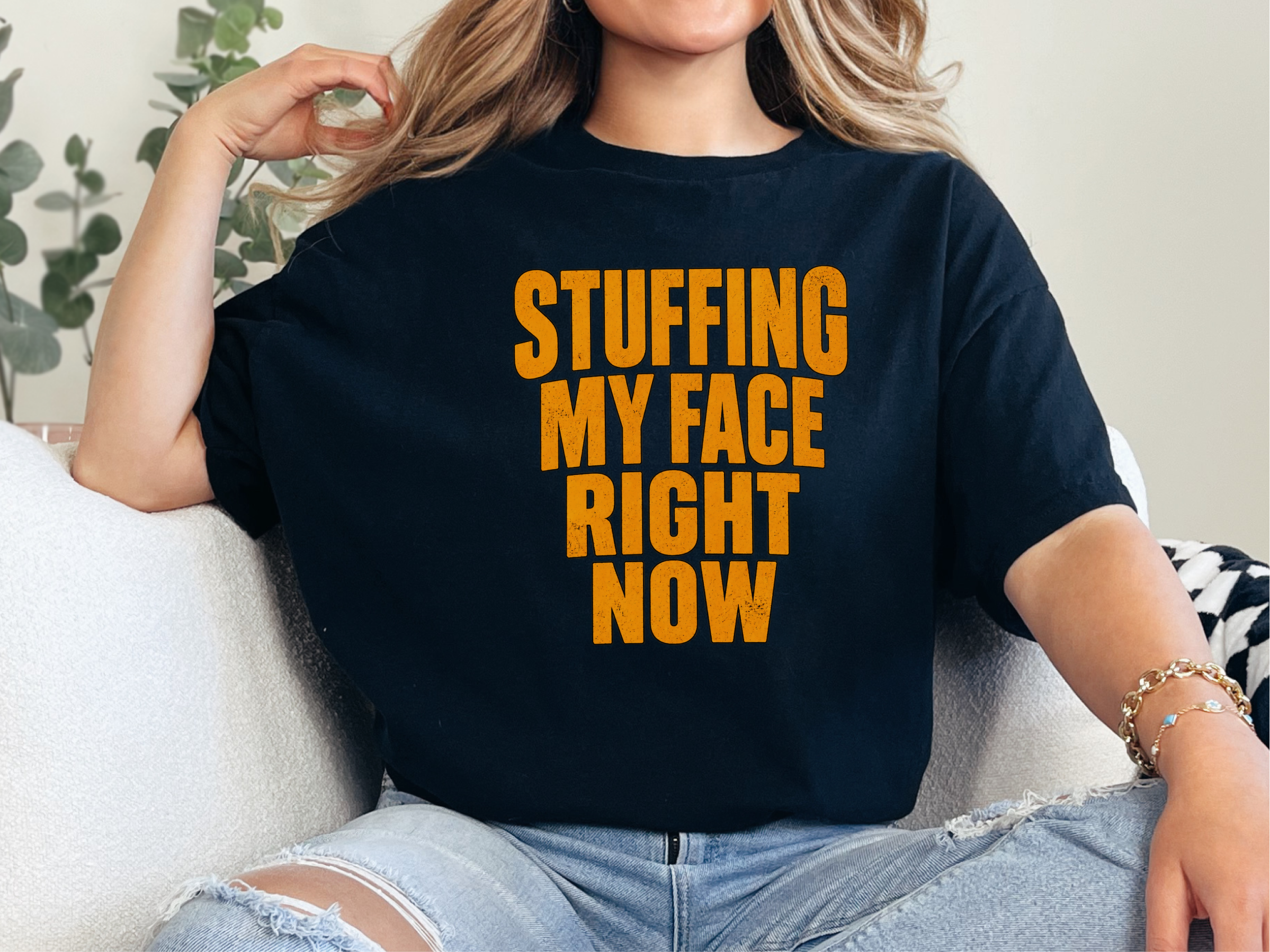Stuffing My Face Brown Lettering funny shirt - photo 4