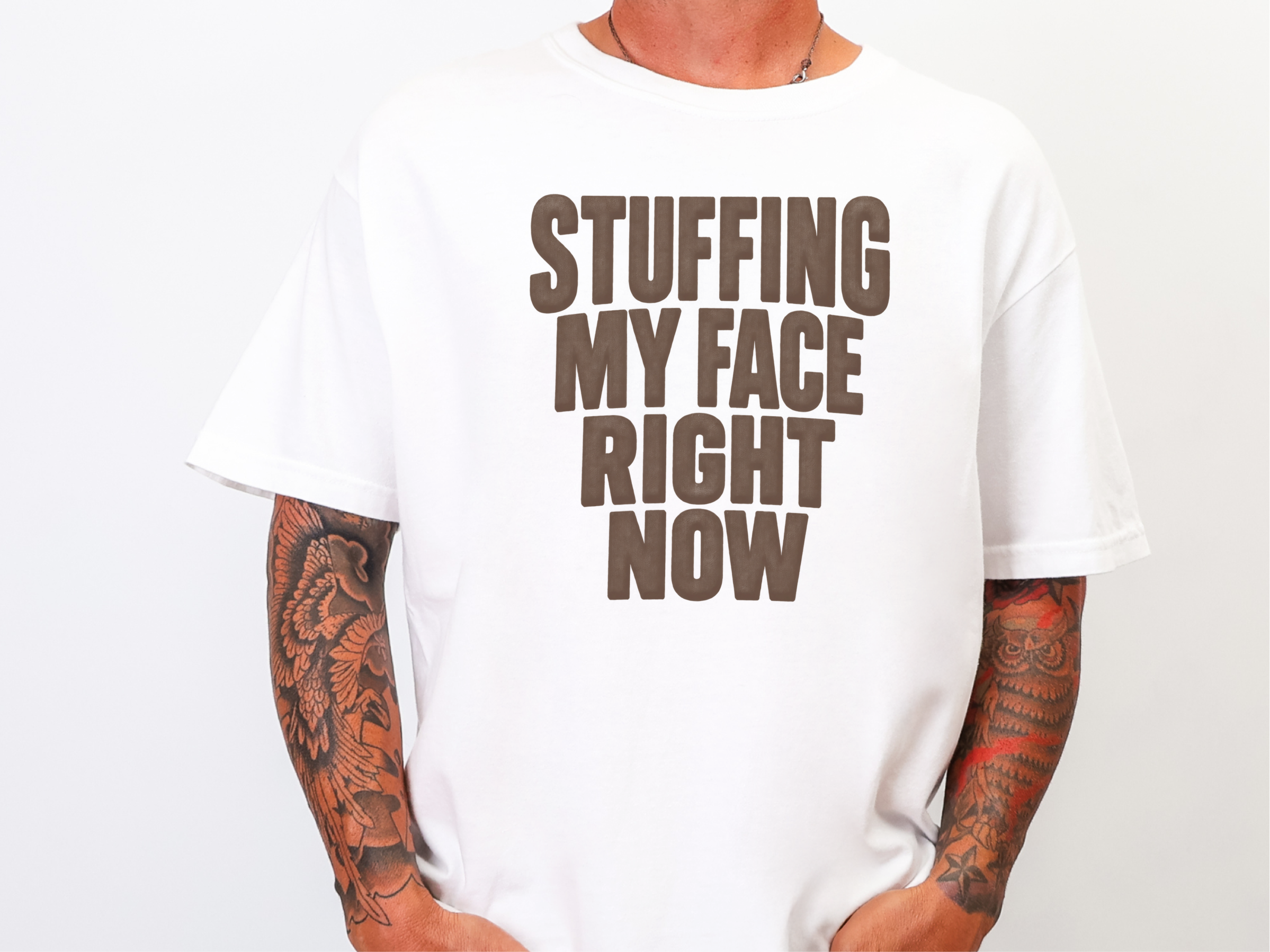 Stuffing My Face Brown Lettering funny shirt - photo 1