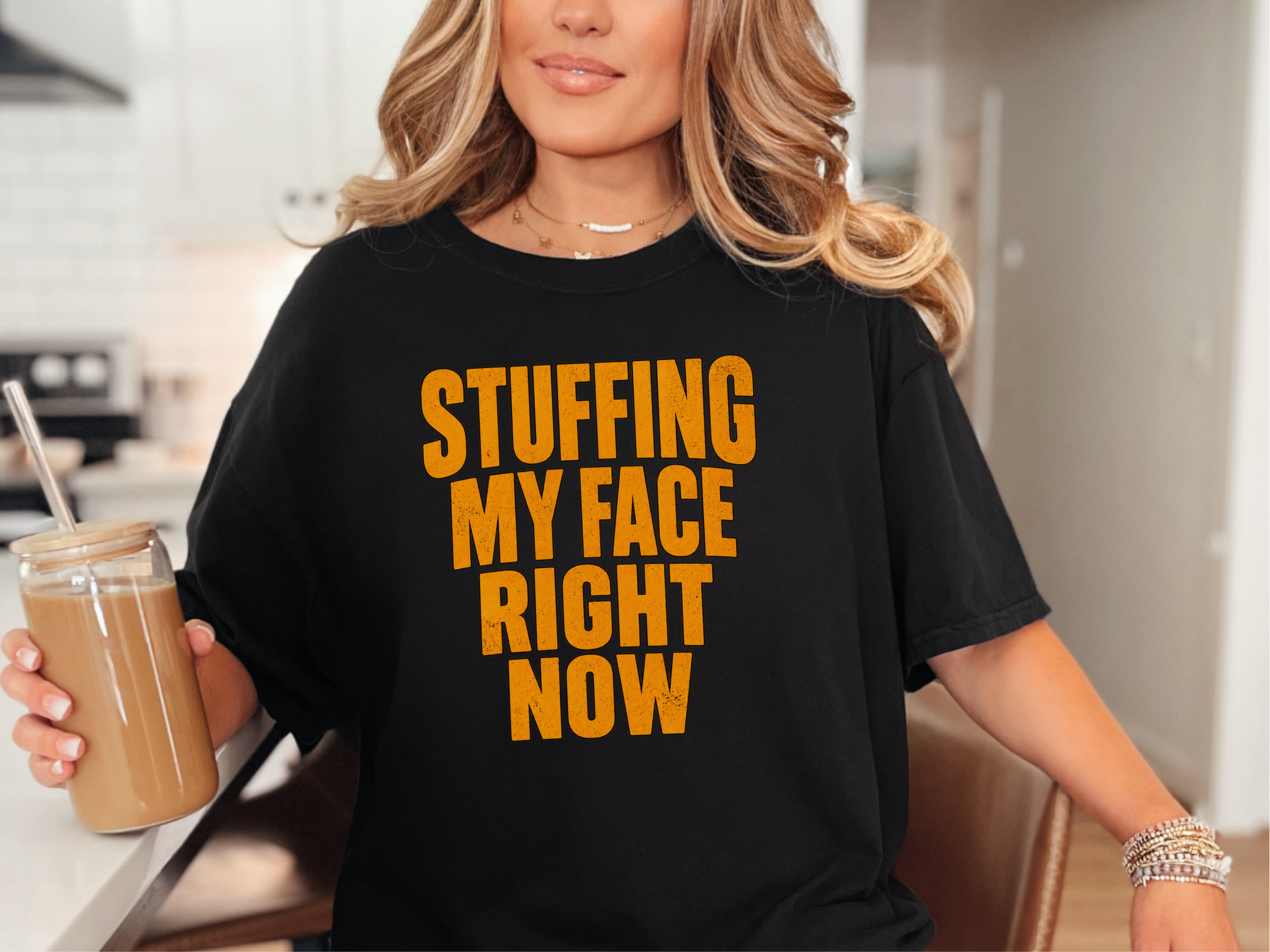Stuffing My Face Brown Lettering funny shirt - photo 3