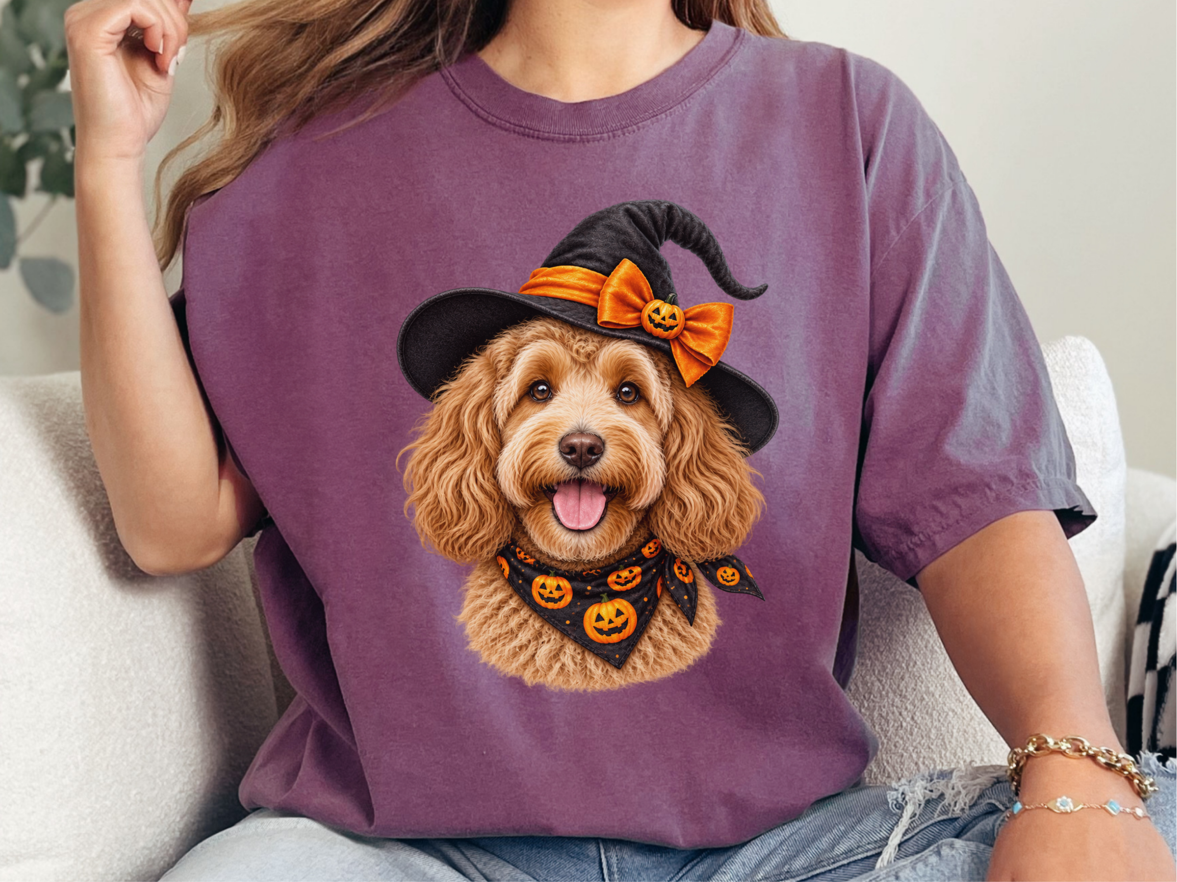 Cockapoo Halloween Witch Portrait doodle dog shirt - photo 5