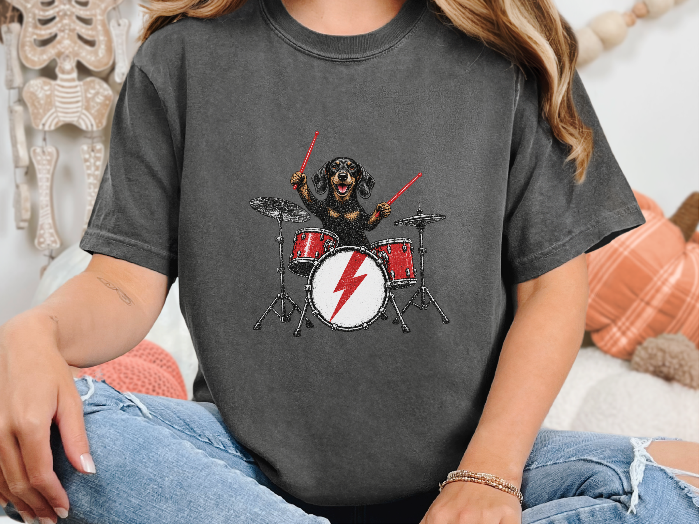 Dachshund Playing Drums doodle dog shirt - photo 7