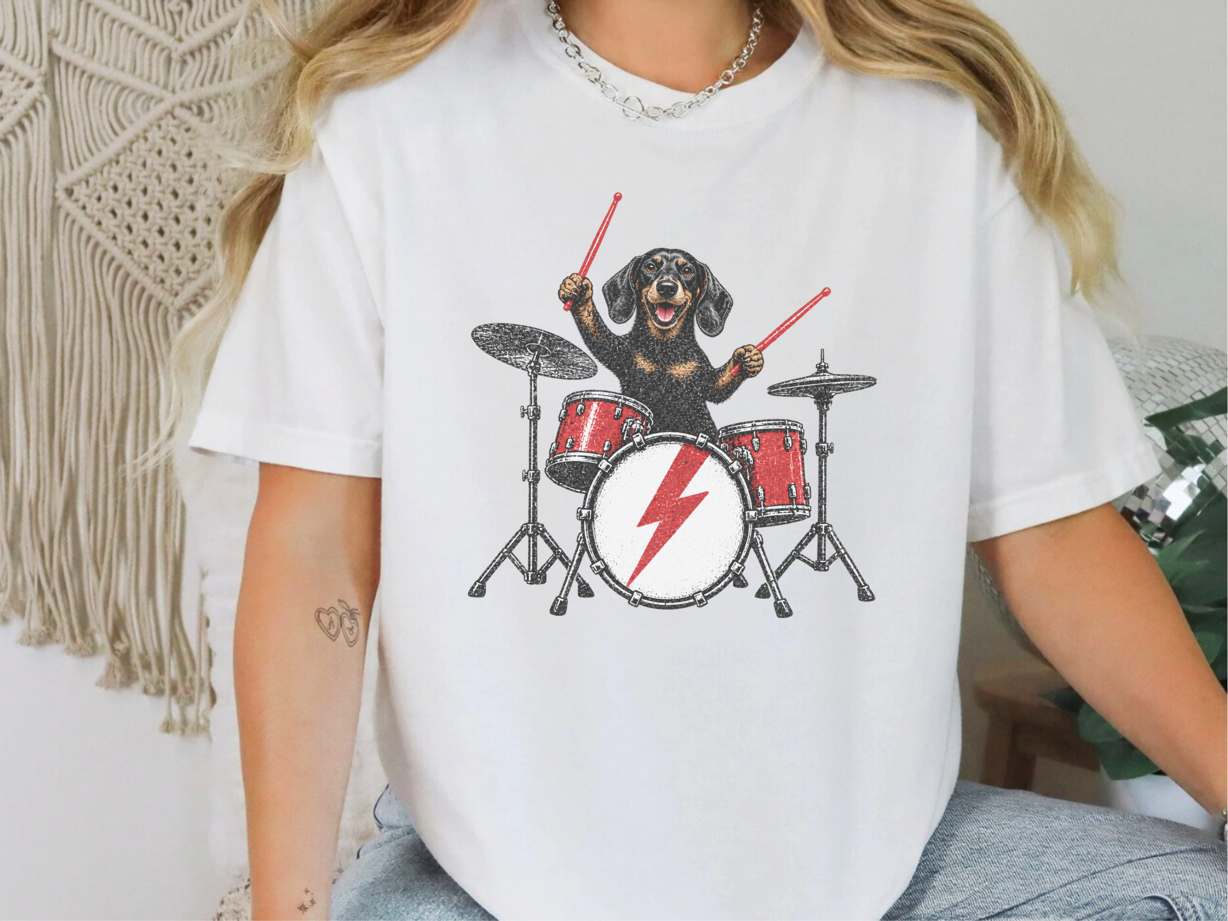 Dachshund Playing Drums doodle dog shirt - photo 4