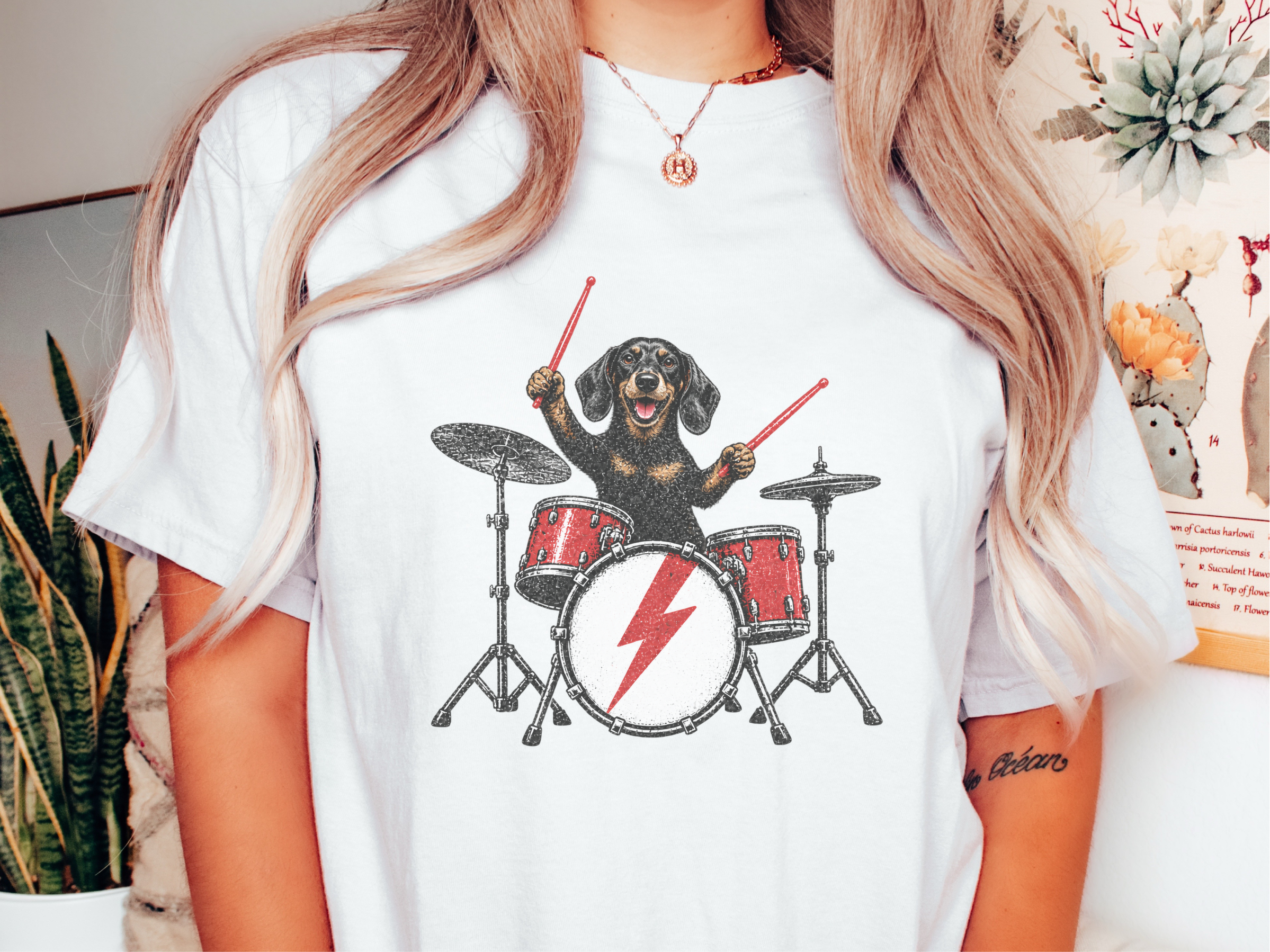 Dachshund Playing Drums doodle dog shirt - photo 1