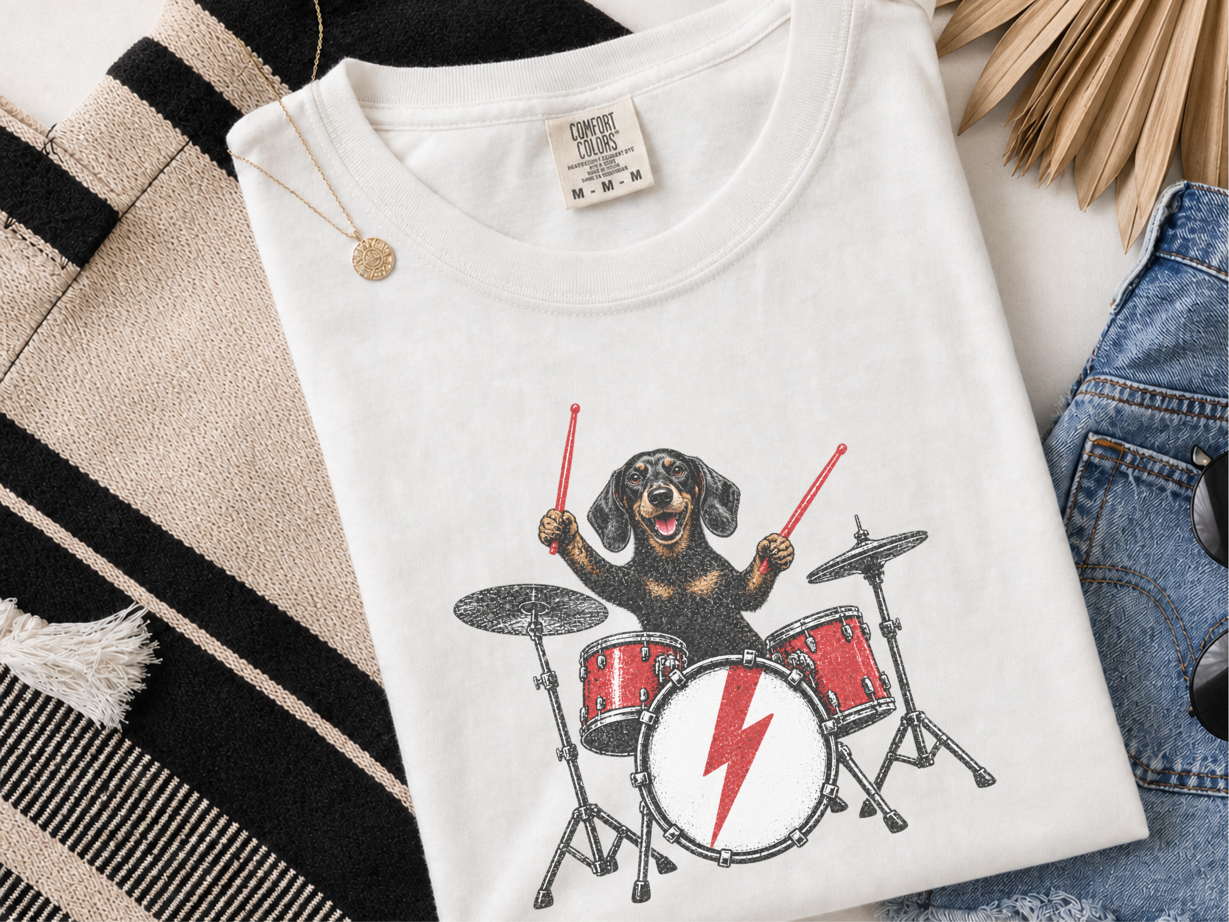 Dachshund Playing Drums doodle dog shirt - photo 2
