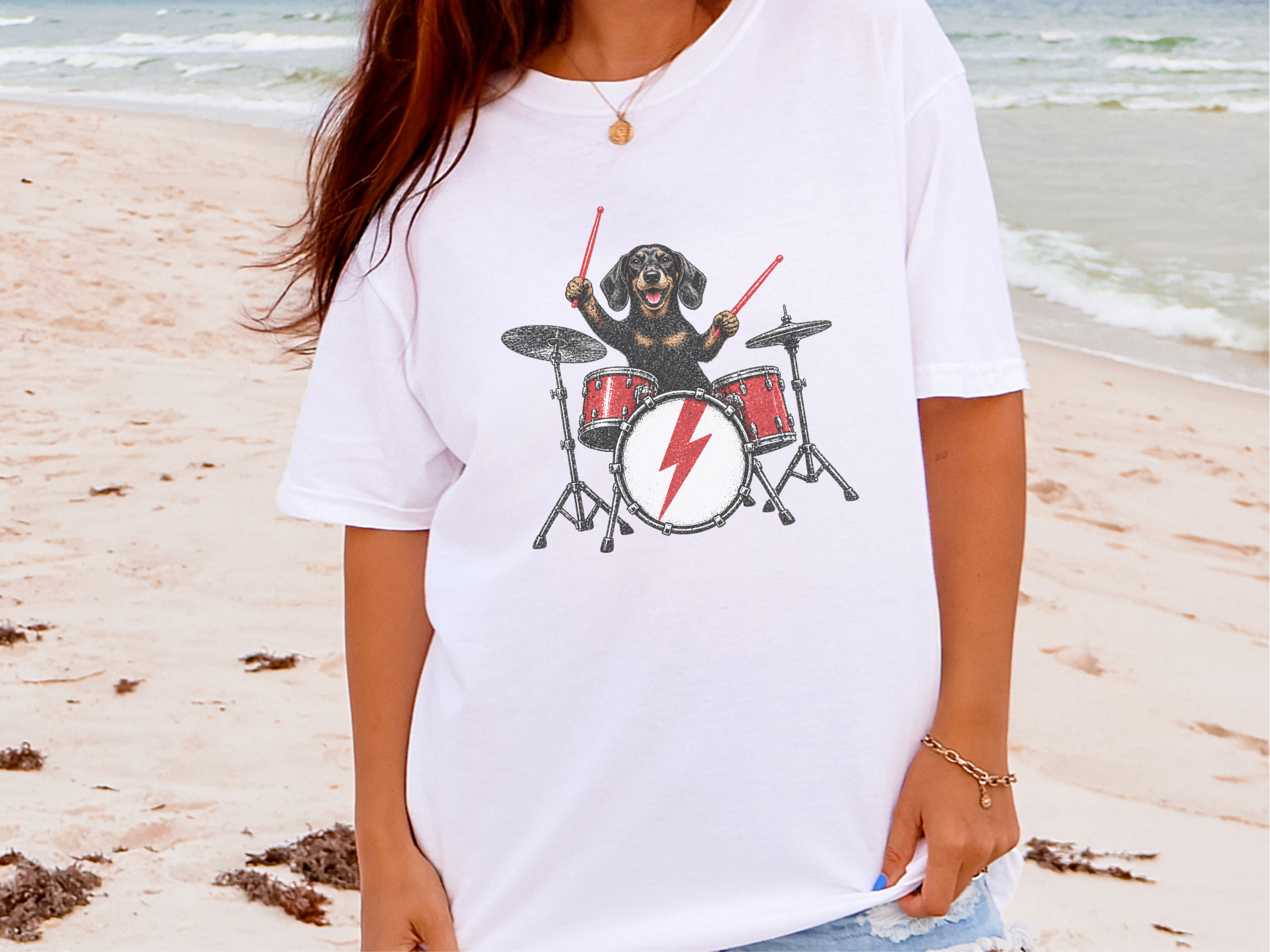 Dachshund Playing Drums doodle dog shirt - photo 5