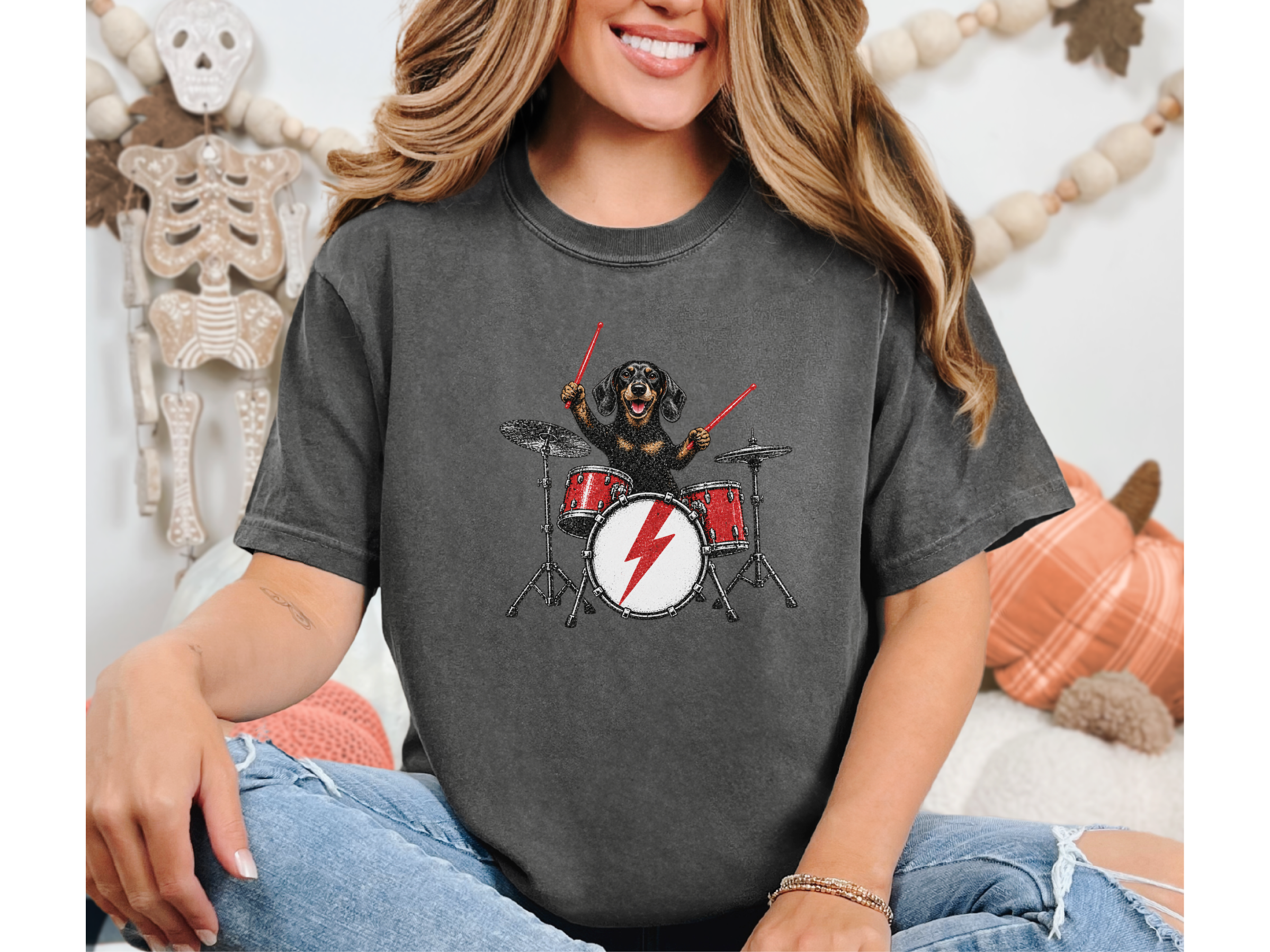 Dachshund Playing Drums doodle dog shirt - photo 6