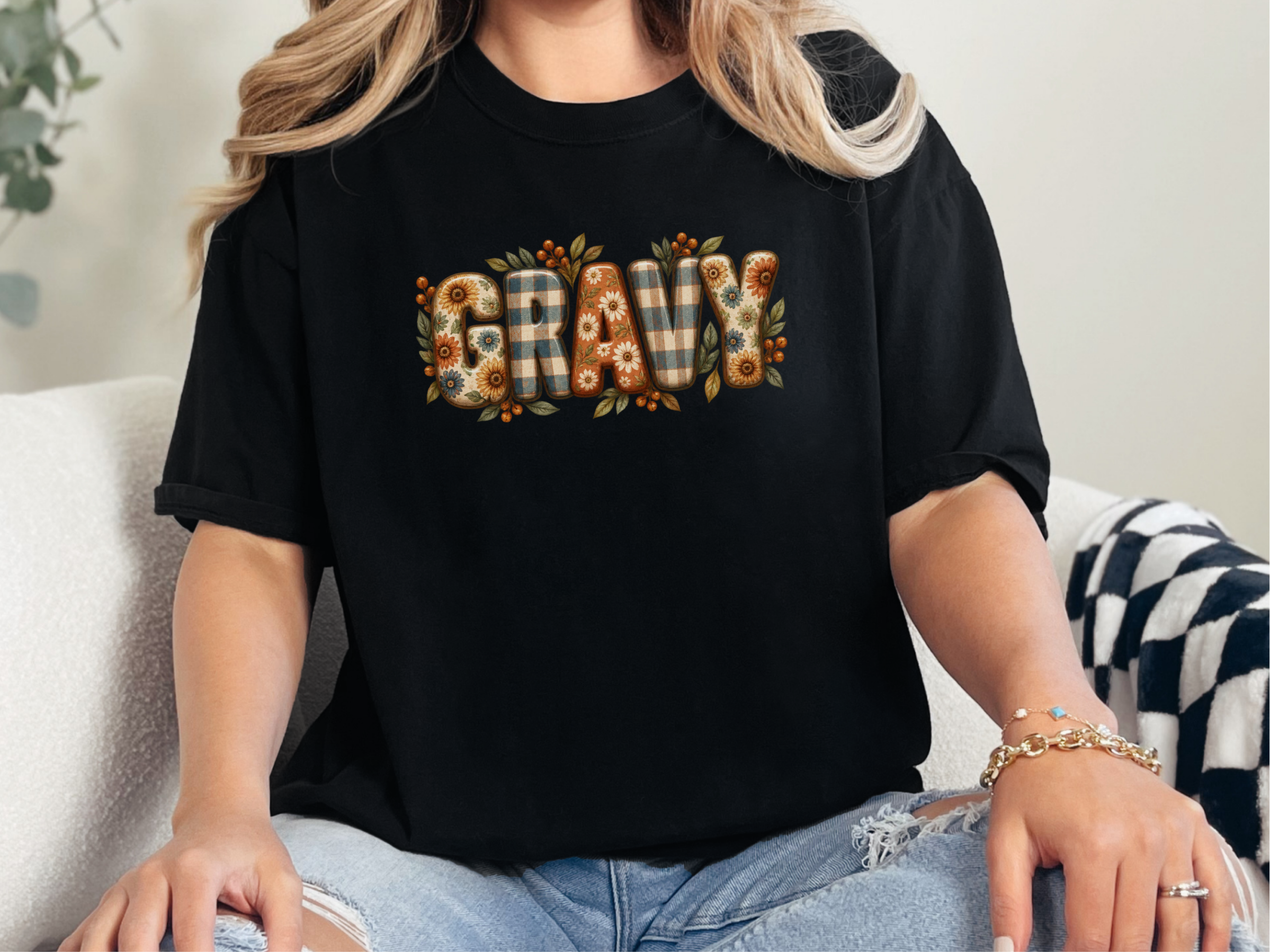 Floral Plaid Gravy Lettering funny shirt - photo 3