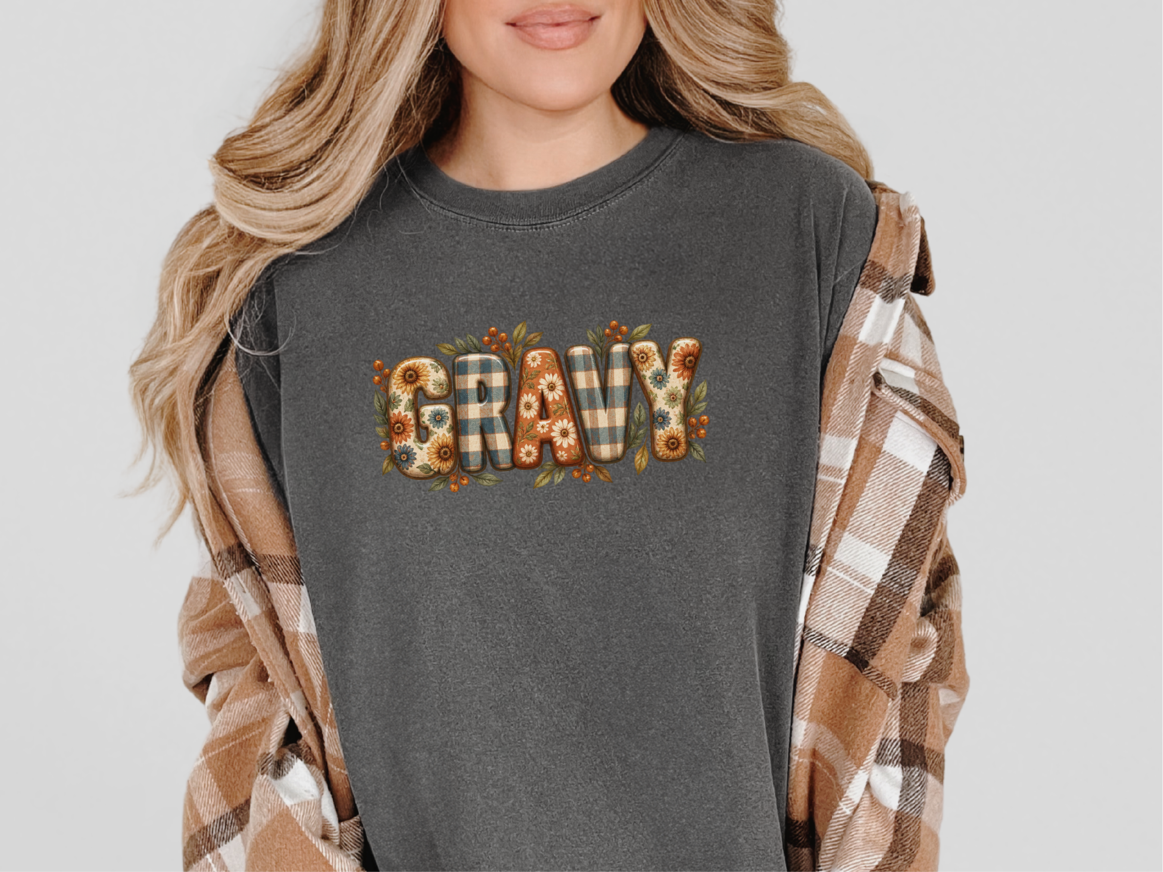 Floral Plaid Gravy Lettering funny shirt - photo 5