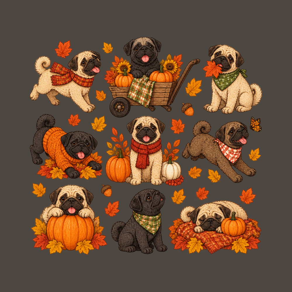 Colorful Pugs Fall Activities Vintage Pug Dog Shirt Pug Lover Gift