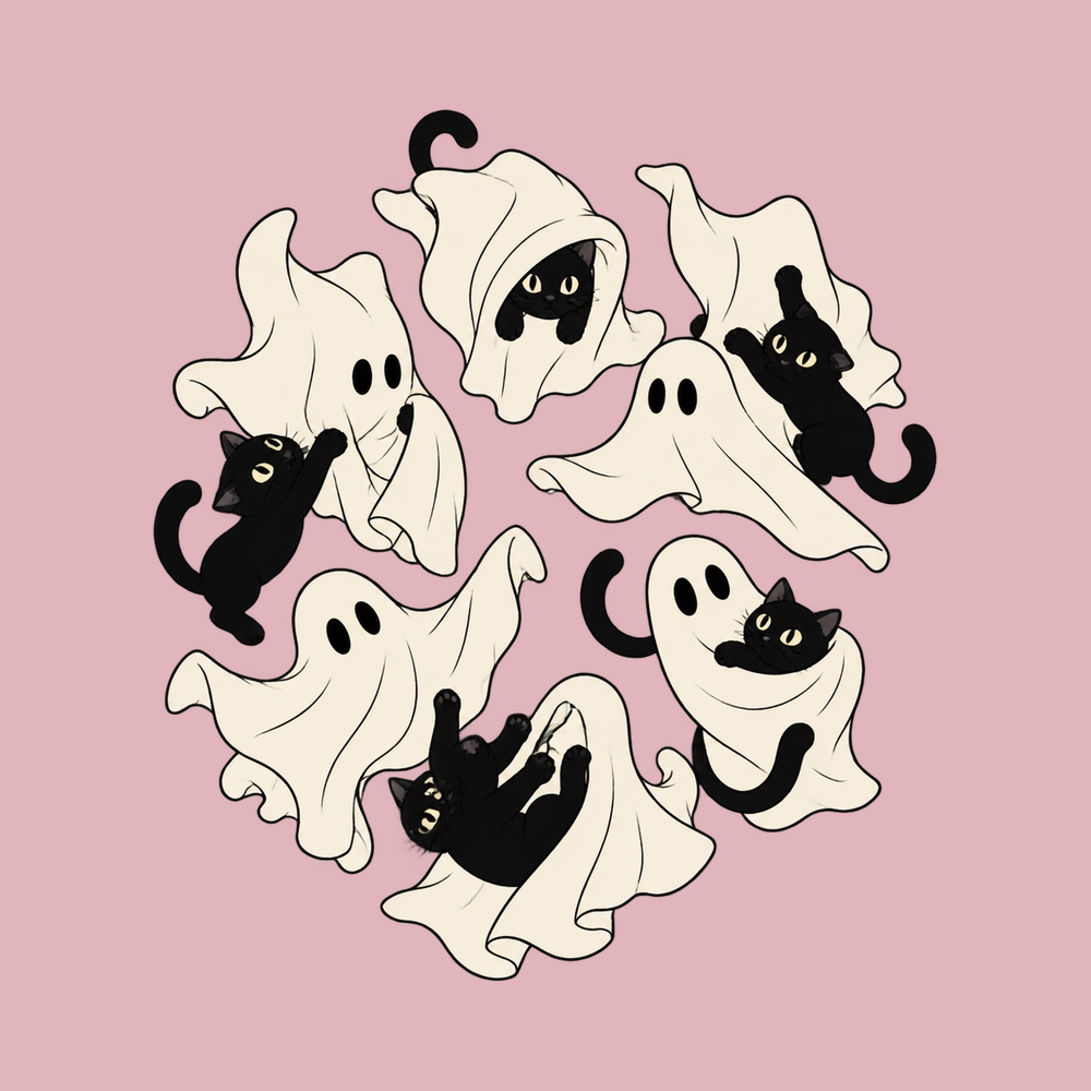 Playful Ghost Sheet Black Cats Ghost Cat Shirt Spooky Halloween Tee
