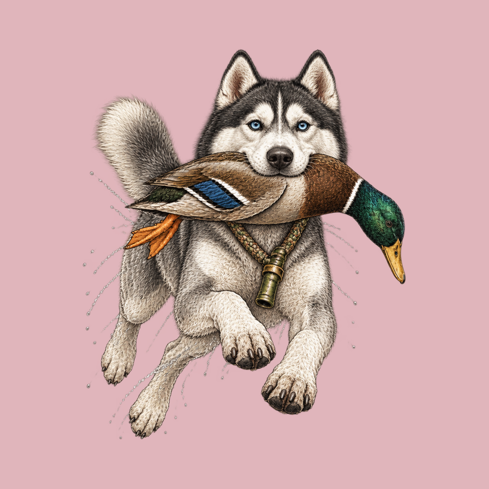 Siberian Husky Mallard Duck Wildlife Art Shirt Outdoorsman Gift