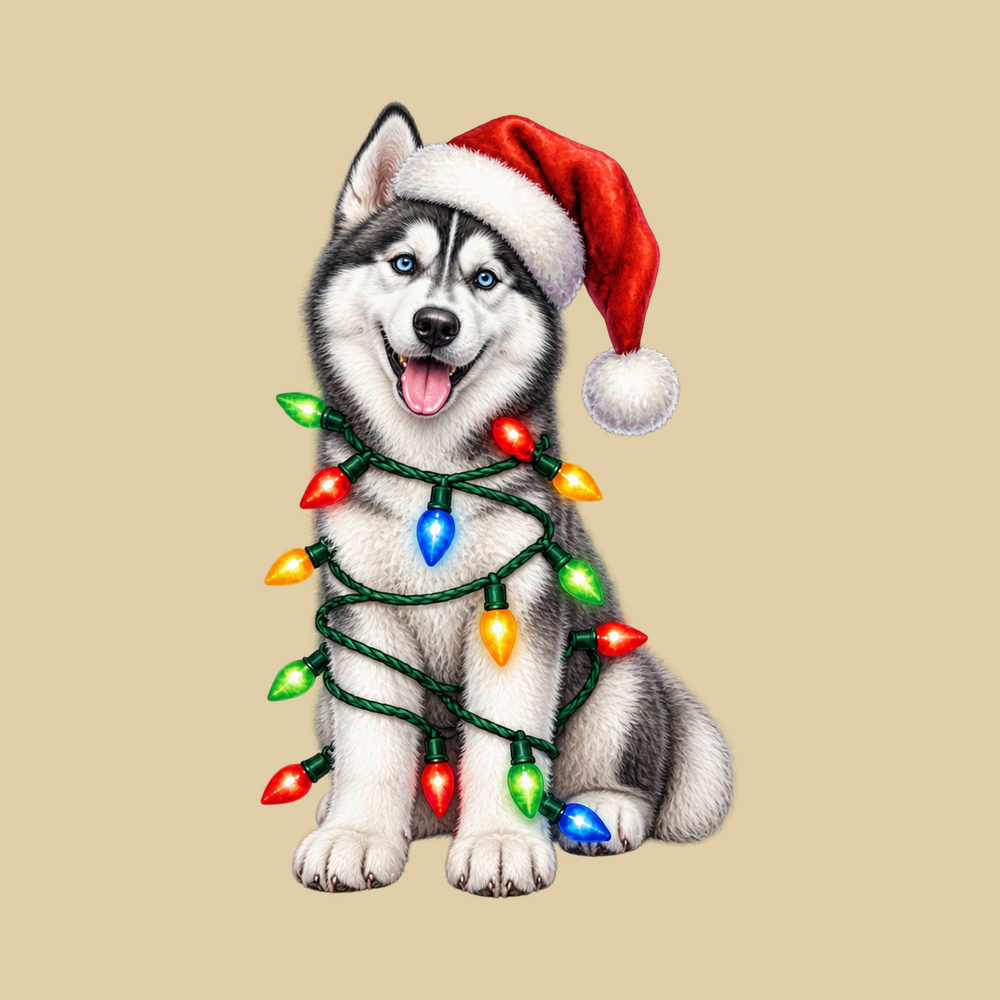 Husky Wrapped In Christmas Lights Siberian Husky Christmas Shirt