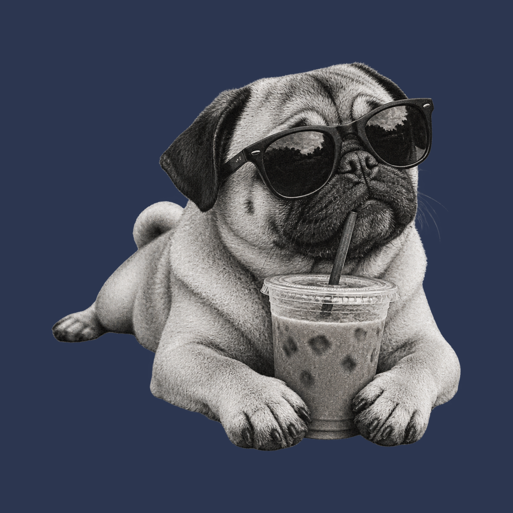 Cool Pug Drinking Iced Coffee Shirt Pug Lover Gift Dog Art Tee